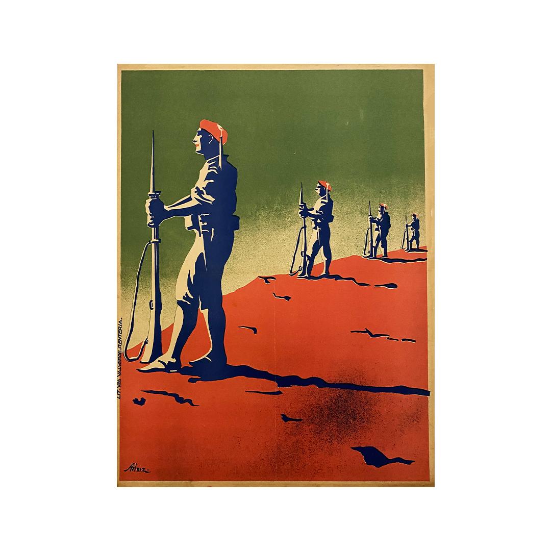 Ein sehr schönes Plakat eines karlistischen Soldaten aus der Zeit um 1935 von Arlaiz.

Der Carlismus steht für die spanische legitimistische politische Bewegung, die in den 1830er Jahren entstand. Es handelt sich um eine Bewegung, die den Thron für