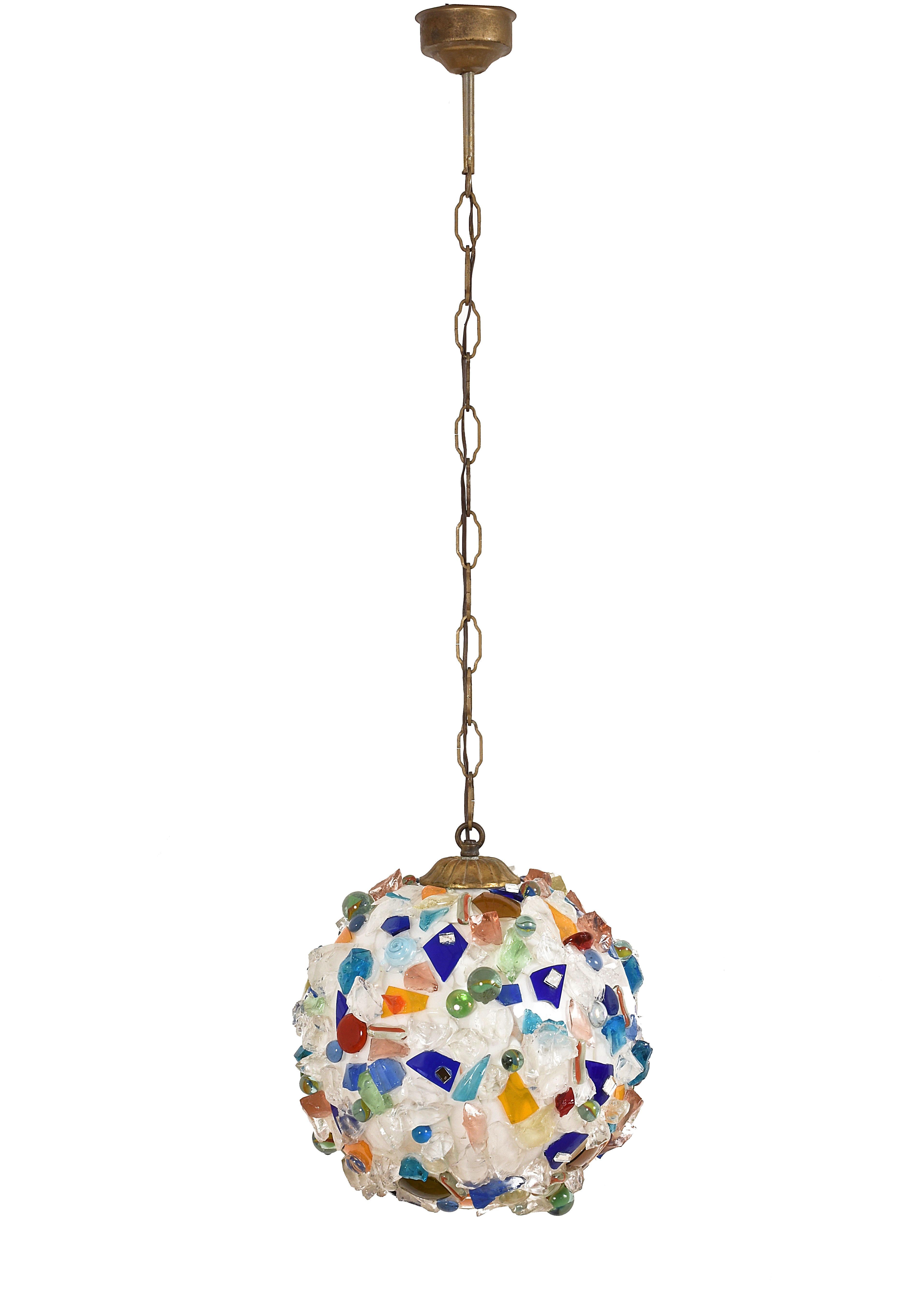 Arlecchino Italian Ball Chandelier from the 1970s, Glass Multi-Color, Italy In Fair Condition In Roma, IT