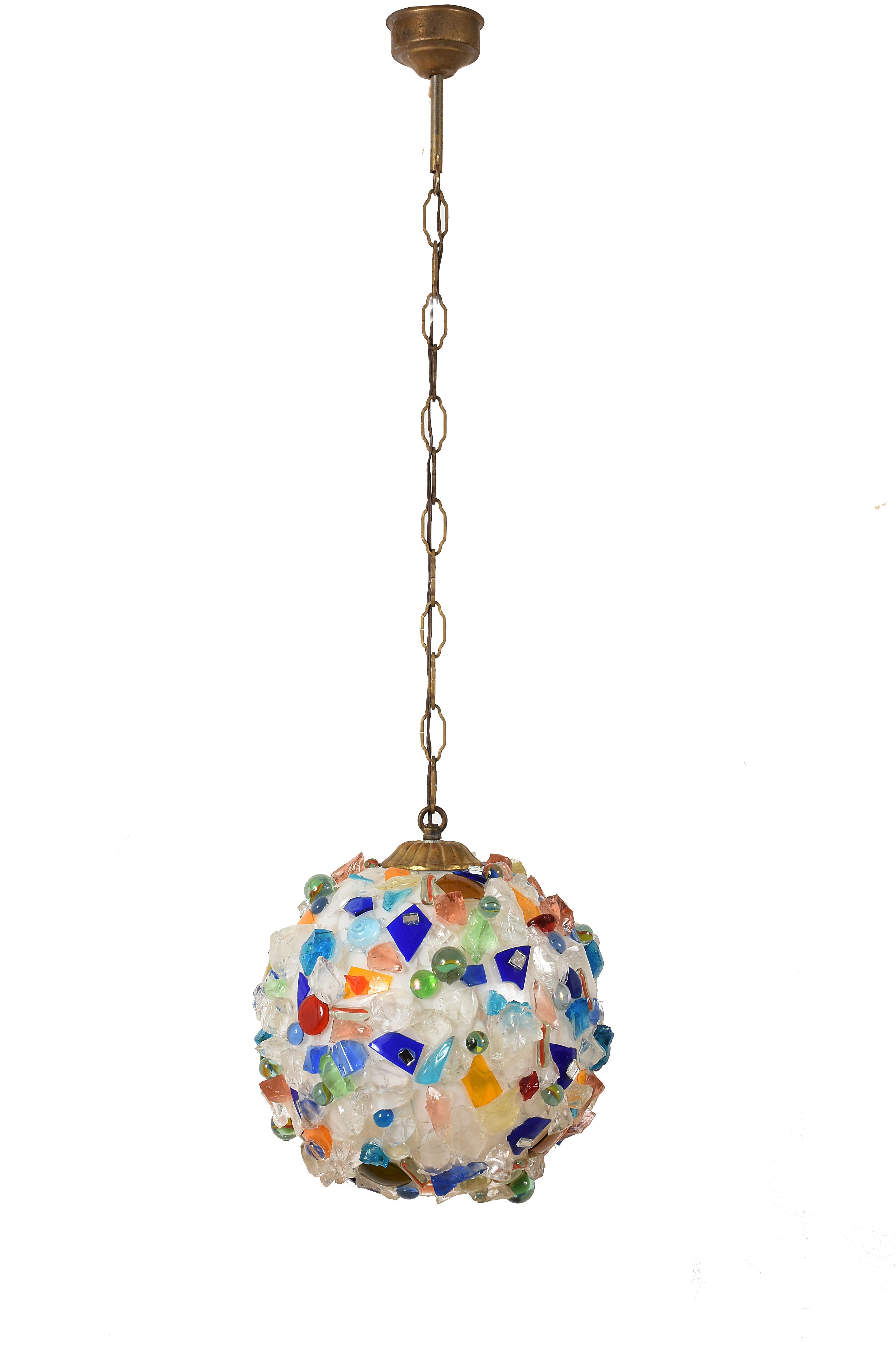 Arlecchino Italian Ball Chandelier from the 1970s, Glass Multi-Color, Italy 1