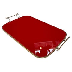 Arlecchino Milano Red Serving Tray with Brass Handles