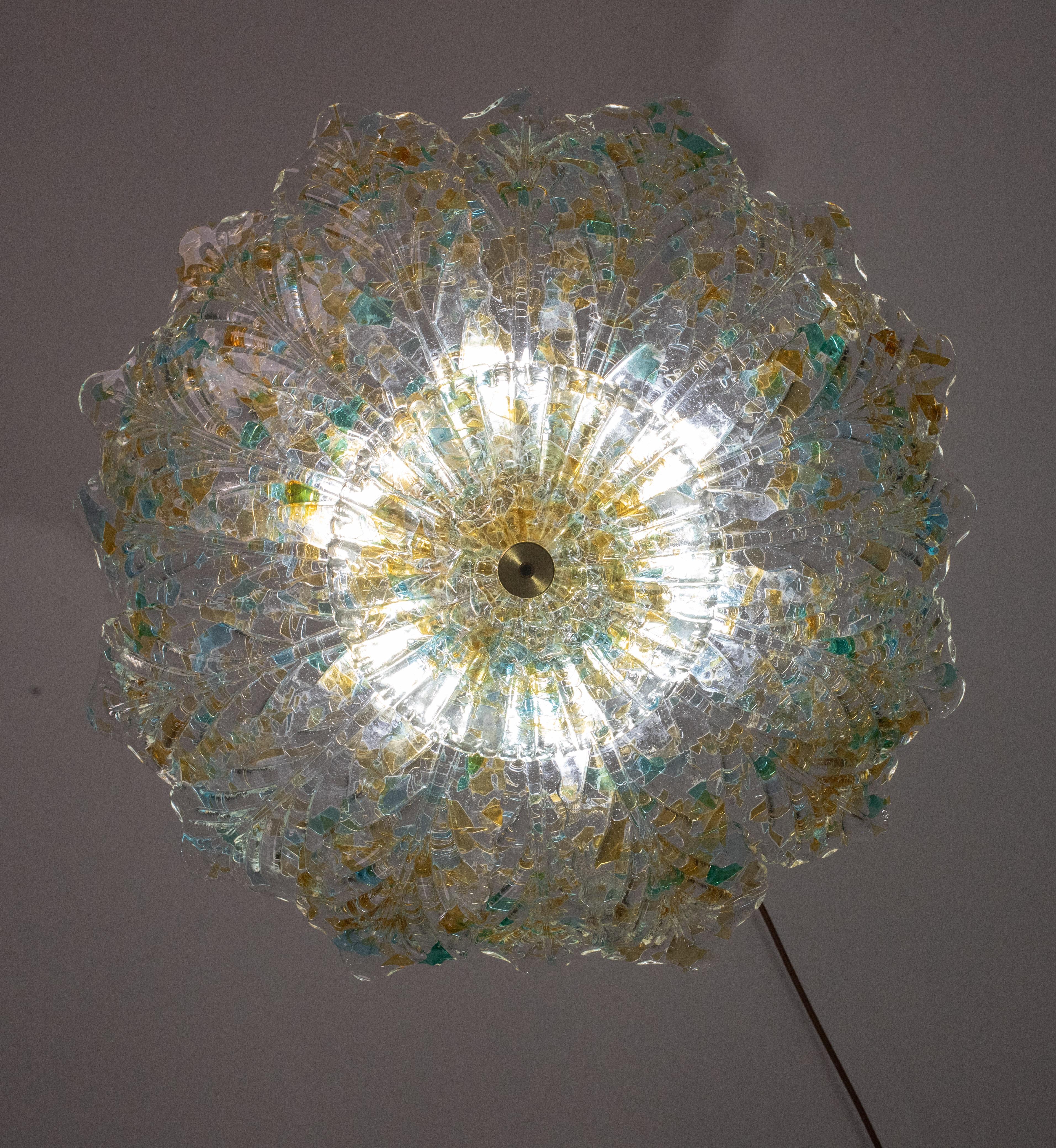 Arlecchino, Multicolor  Rainbow Murano Glass Ceiling Light or Flush Mount, 1970s In Good Condition For Sale In Roma, IT