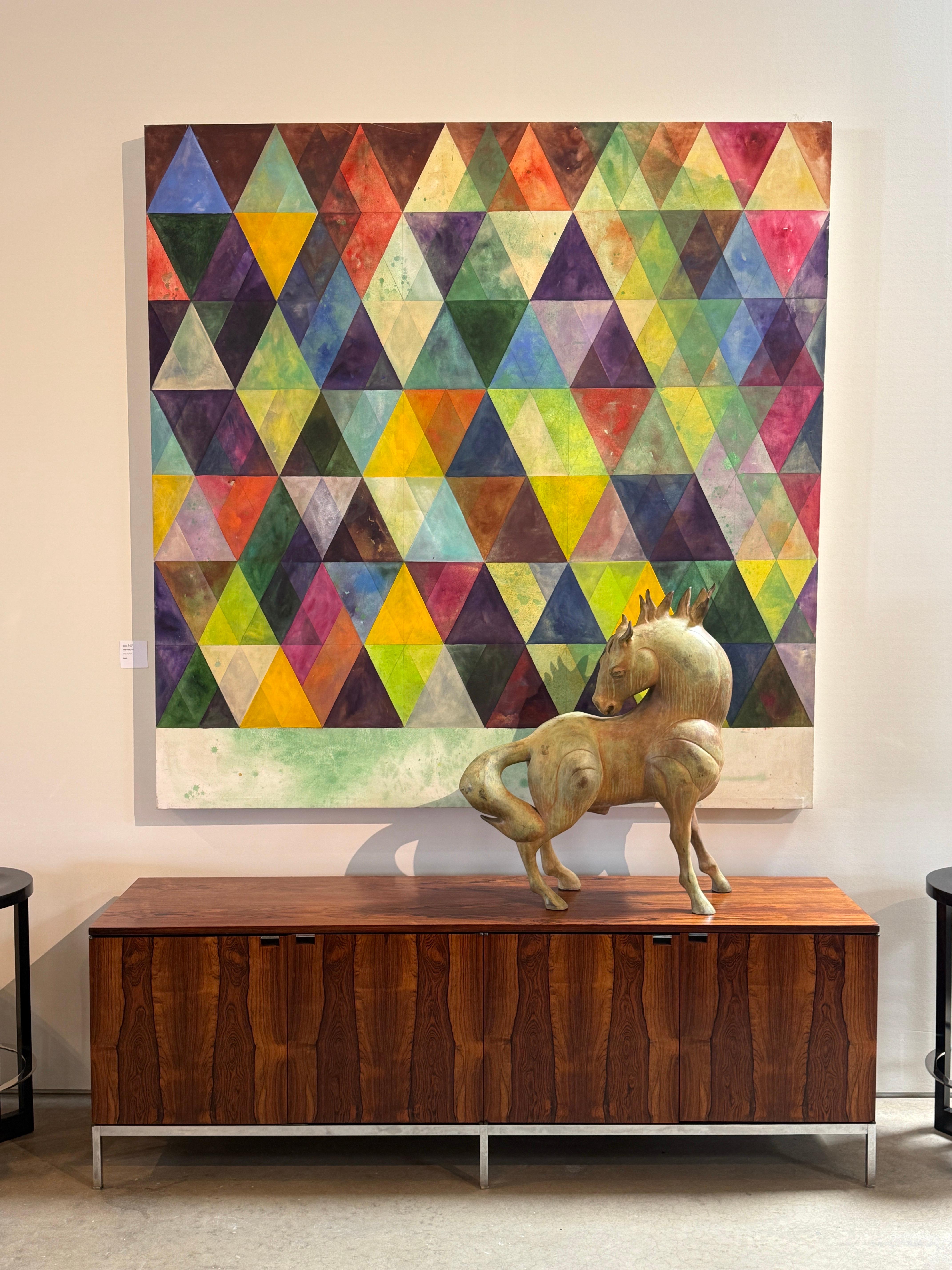 Large painting by Arlene Slavin titled 'Ghost Grids' signed and dated 1972. 