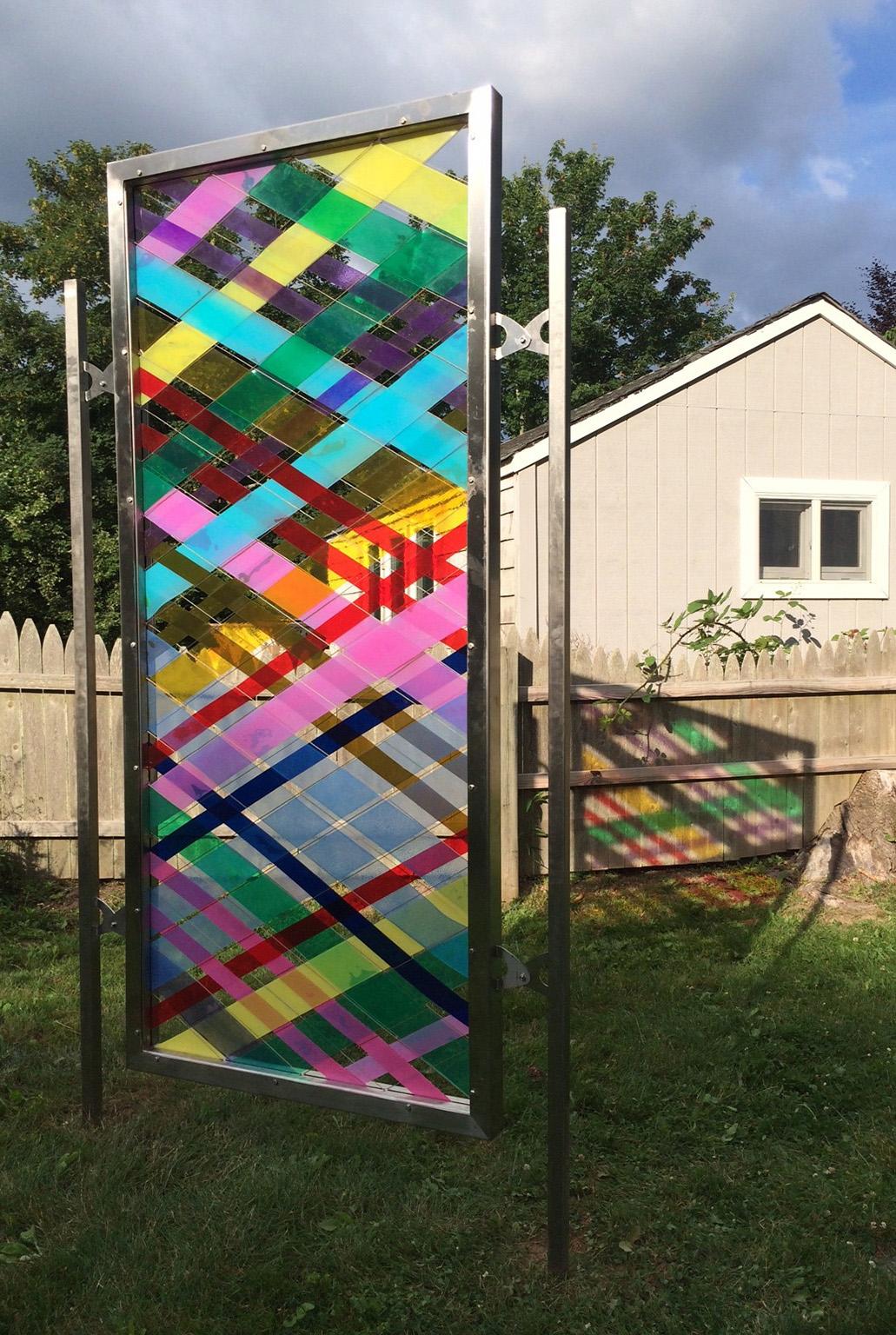 Arlene Slavin Abstract Sculpture - "Intersections Garden #12" Colorful, Abstract Outdoor Sculpture
