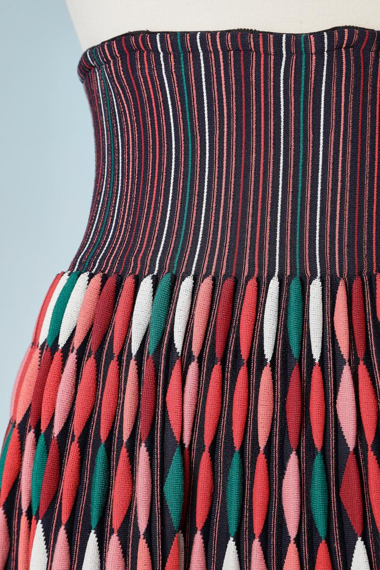 Black Arlequin jacquard pleated  knit skirt AlaÏa  For Sale