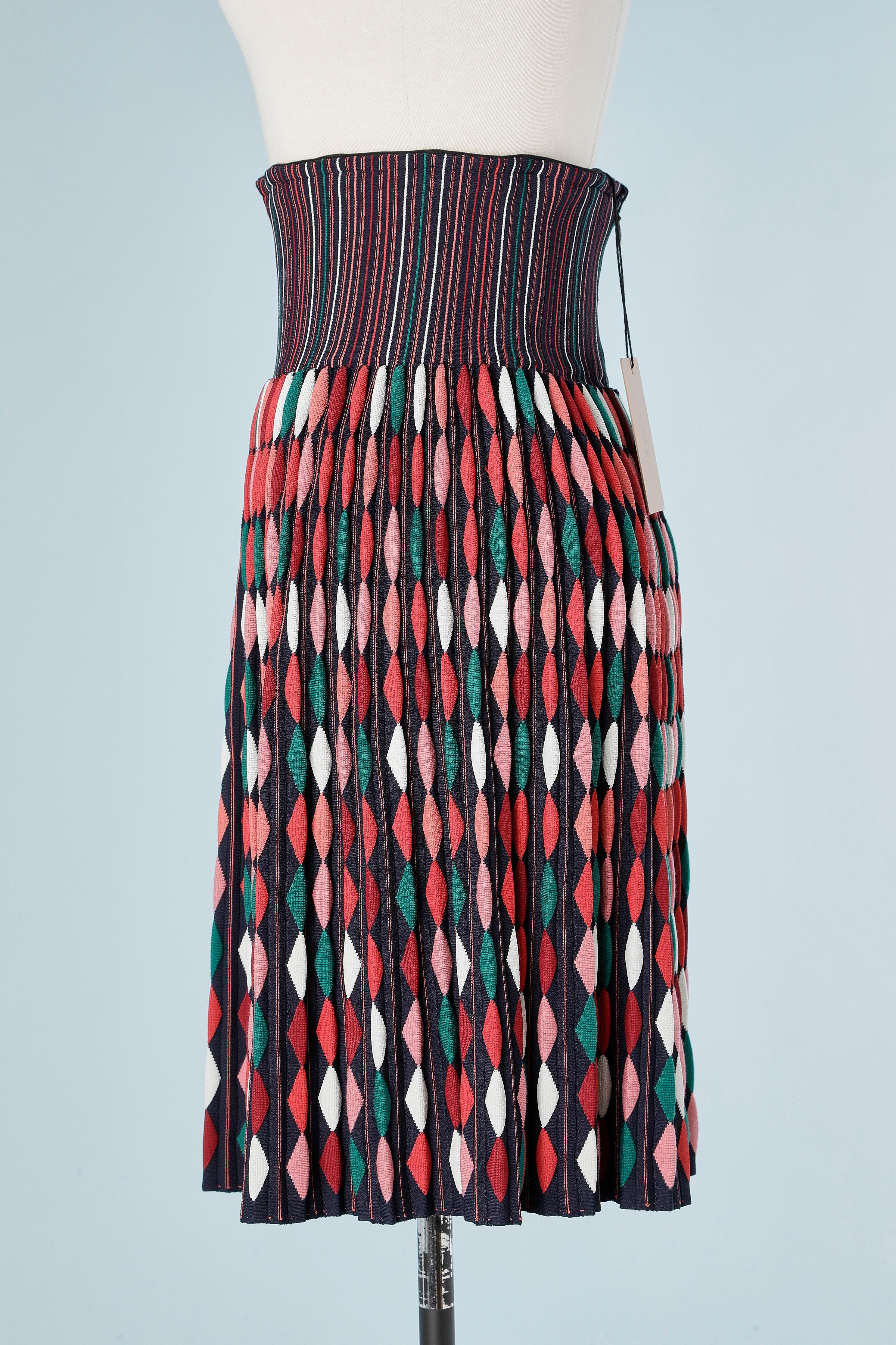 Arlequin jacquard pleated  knit skirt AlaÏa  In New Condition For Sale In Saint-Ouen-Sur-Seine, FR