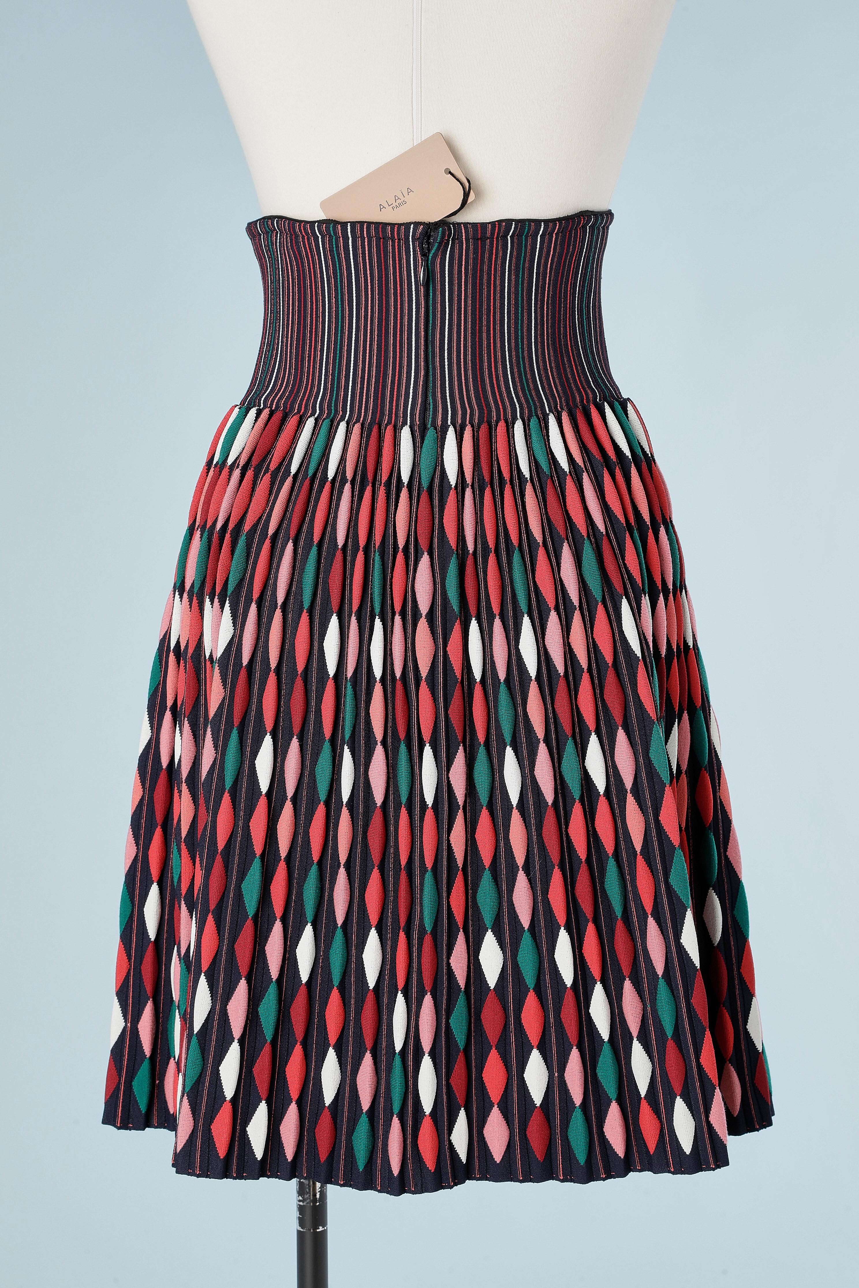 Women's Arlequin jacquard pleated  knit skirt AlaÏa  For Sale