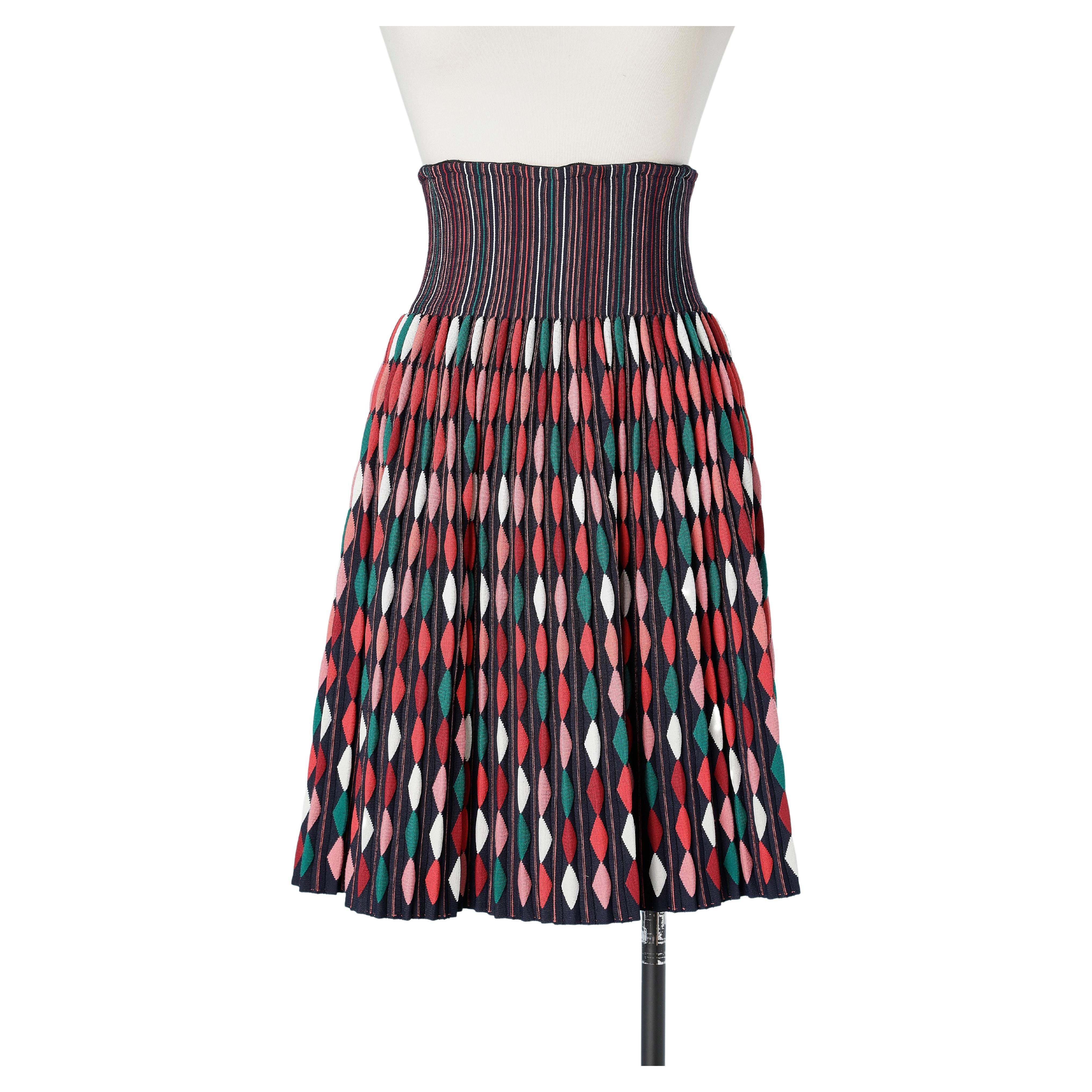 Arlequin jacquard pleated  knit skirt AlaÏa  For Sale