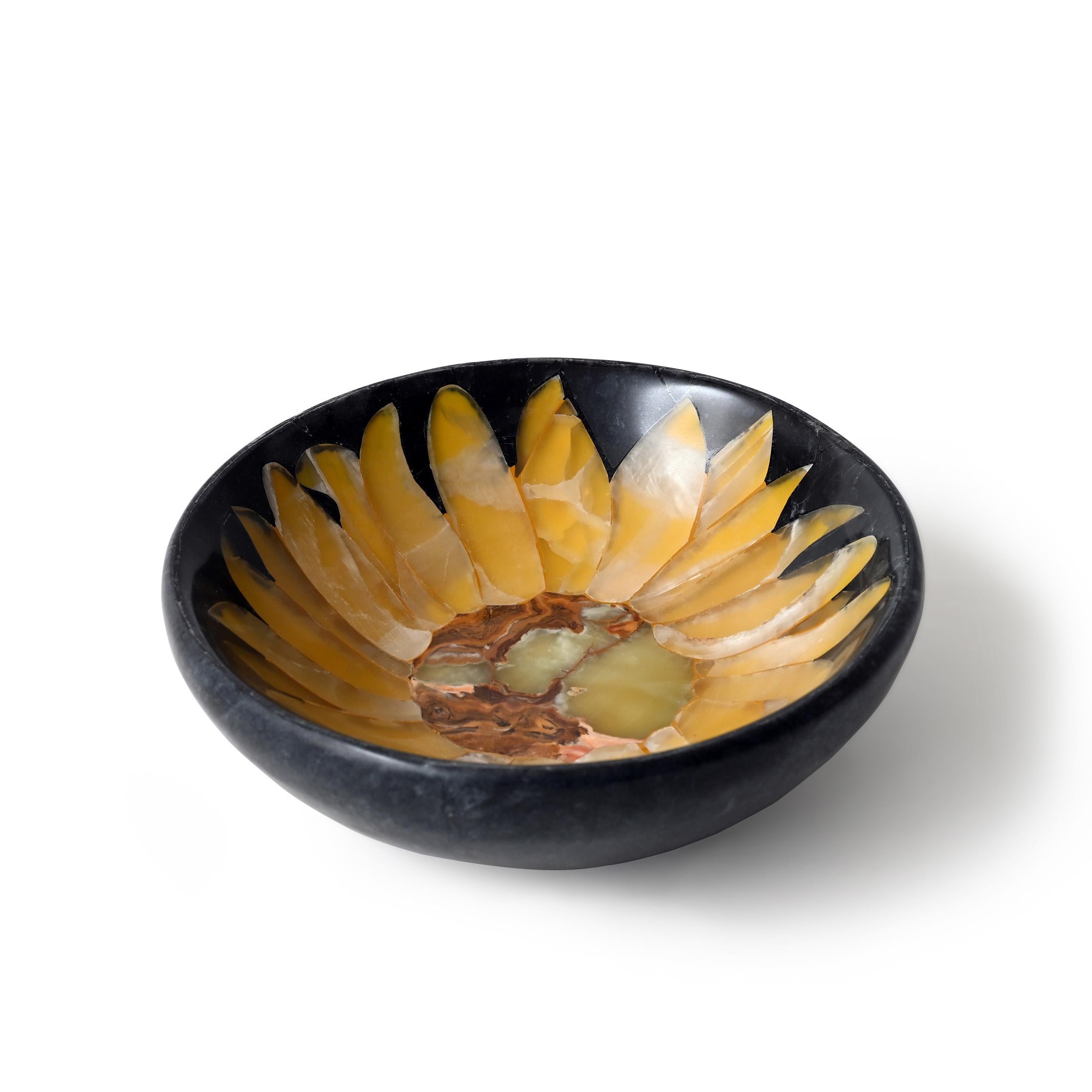 Arles bowl I by Studio Lel
Dimensions: D30.5 x H7.6 cm 
Materials: Onyx, Marble.
Also available in different dimension.

These are handmade from semiprecious stone and marble in a small artisanal workshop. Please note that variations and slight