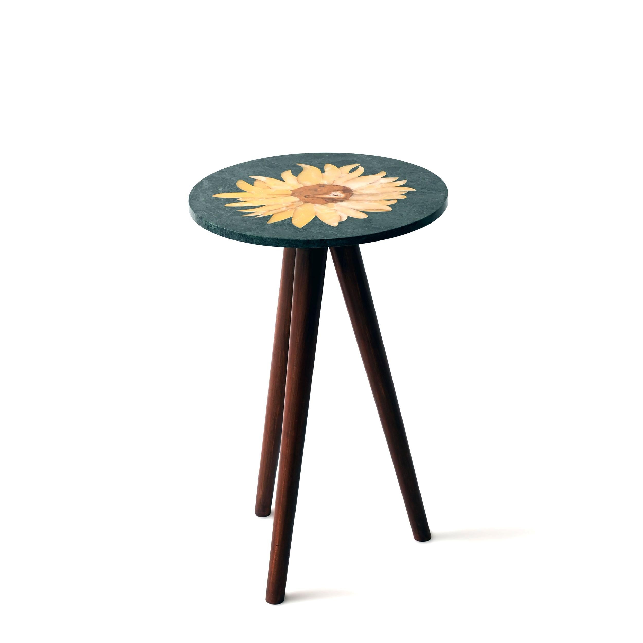 Arles side table I by Studio Lel
Dimensions: D 40.6 x W 40.6 x H 71 cm.
Materials: Onyx, marble, wood

Handcrafted from semiprecious stone and marble in a small artisanal workshop. Please note that variations and slight imperfections are part of