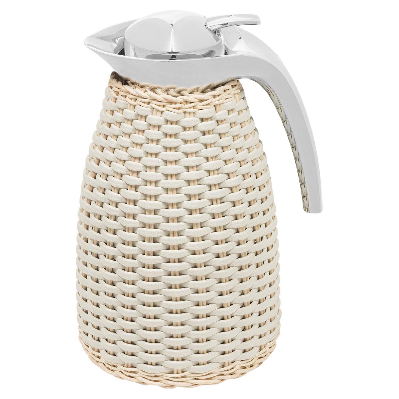 Arles White Leather & Rattan Thermal Carafe For Sale
