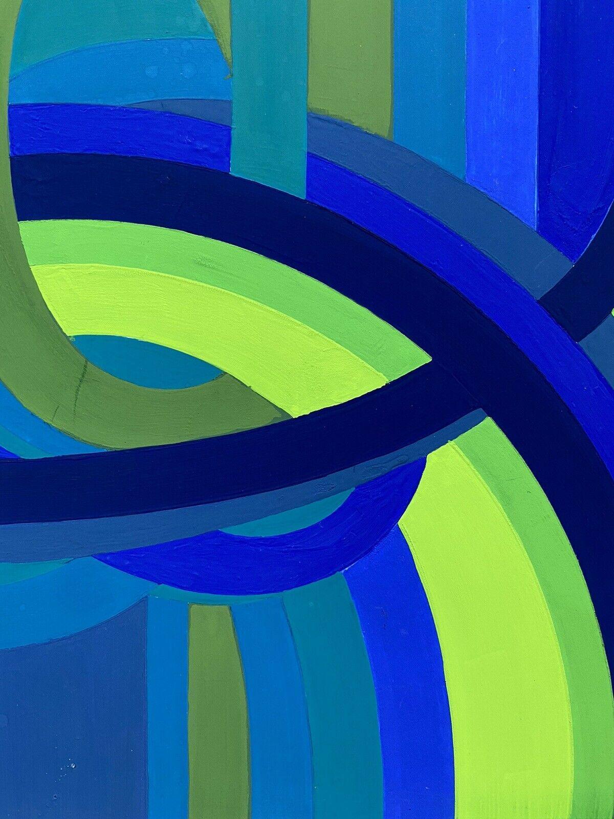 Arlette Martin French Geometric Abstract Painting, Blue & Green Design In Good Condition For Sale In Cirencester, GB