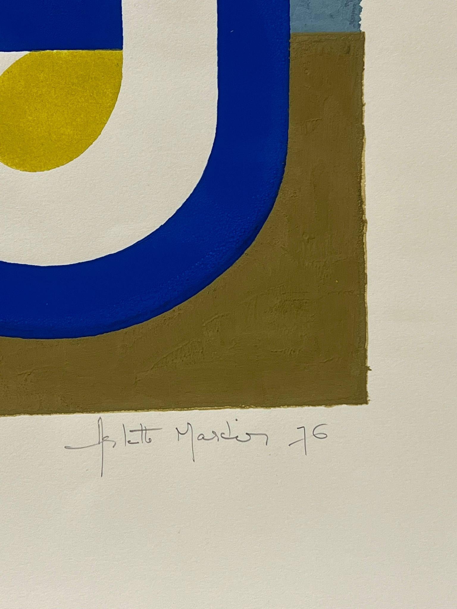 Pittura astratta geometrica francese degli anni '70, colori audaci e moderni - Painting Astratto di Arlette Martin