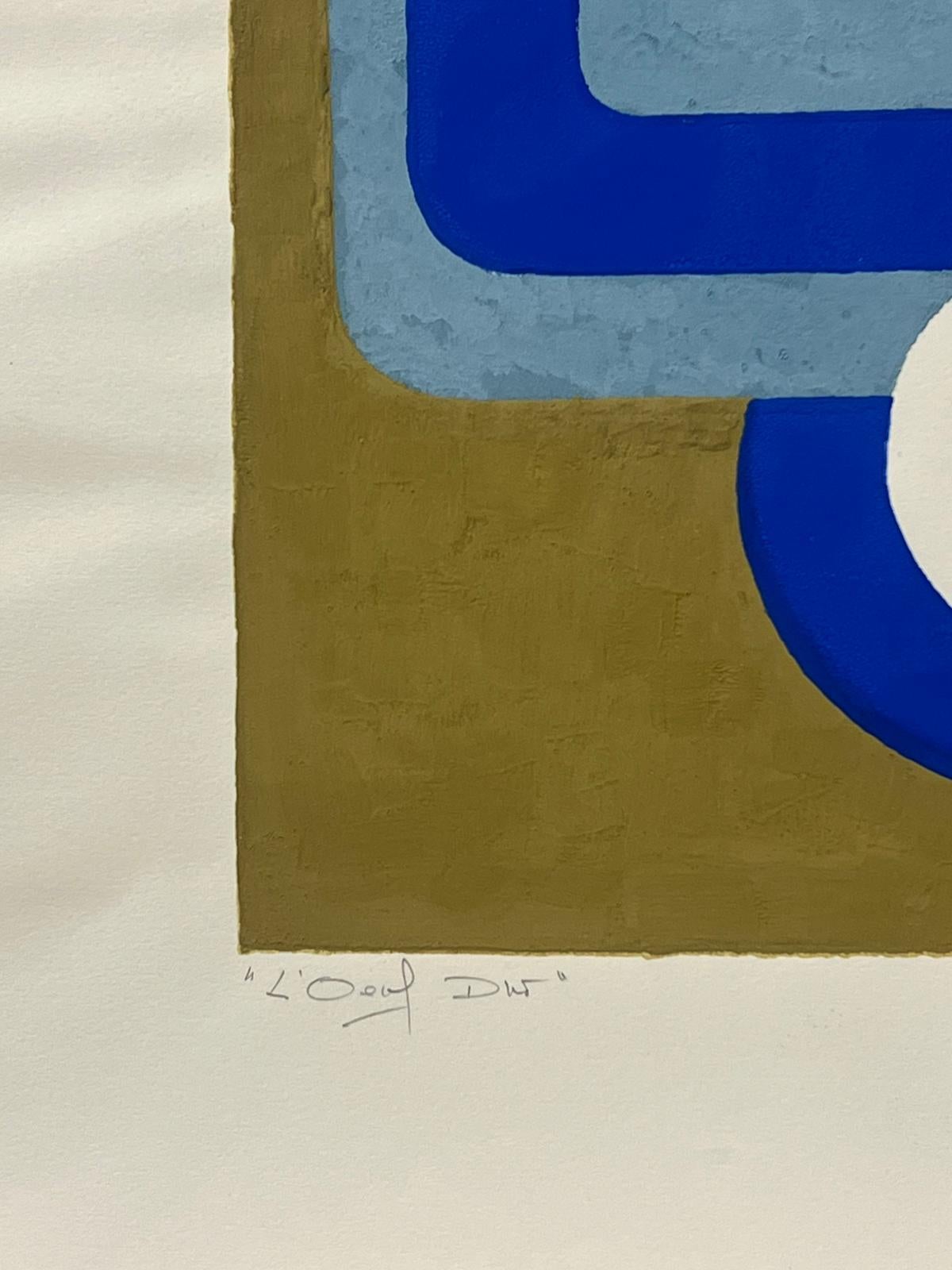 Pittura astratta geometrica francese degli anni '70, colori audaci e moderni - Abstract Painting Grigio di Arlette Martin