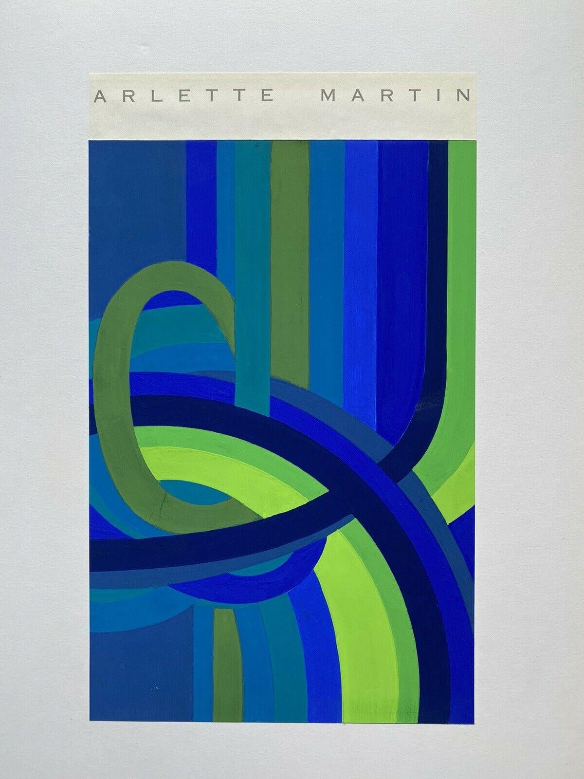 ARLETTE MARTIN (b1924) FRENCH GEOMETRIC ABSTRACT PAINTING - BLUE & GREEN DESIGN - Painting by Arlette Martin