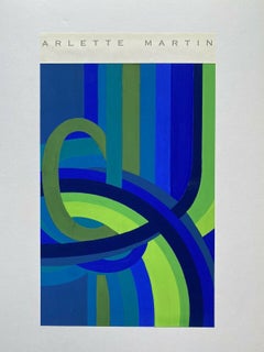 ARLETTE MARTIN (b1924) FRENCH GEOMETRIC ABSTRACT PAINTING - BLUE & GREEN DESIGN
