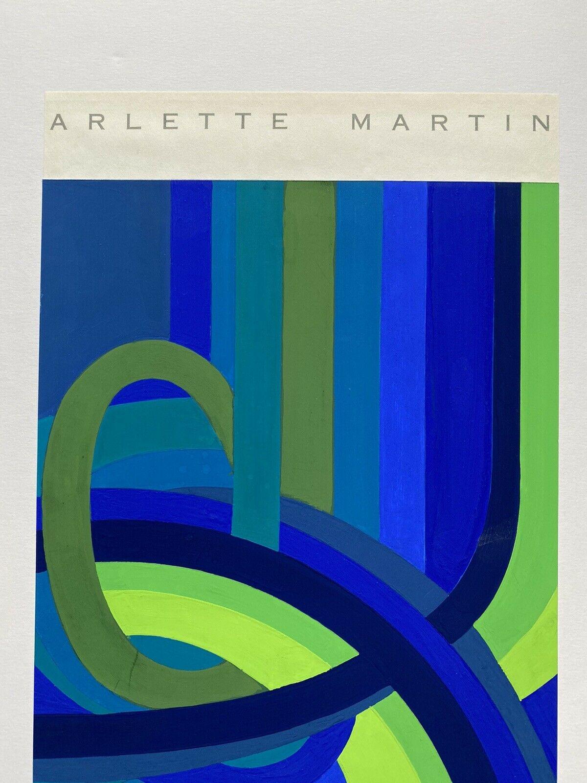 ARLETTE MARTIN (b1924) FRENCH GEOMETRIC ABSTRACT PAINTING - BLUE & GREEN DESIGN - Blue Abstract Painting by Arlette Martin