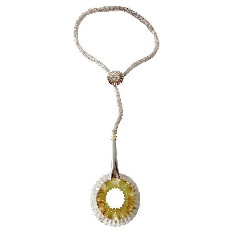 Arline Fisch Sterling Silver Gold Vermeil Crocheted Sautoir Monocle Necklace at 1stDibs