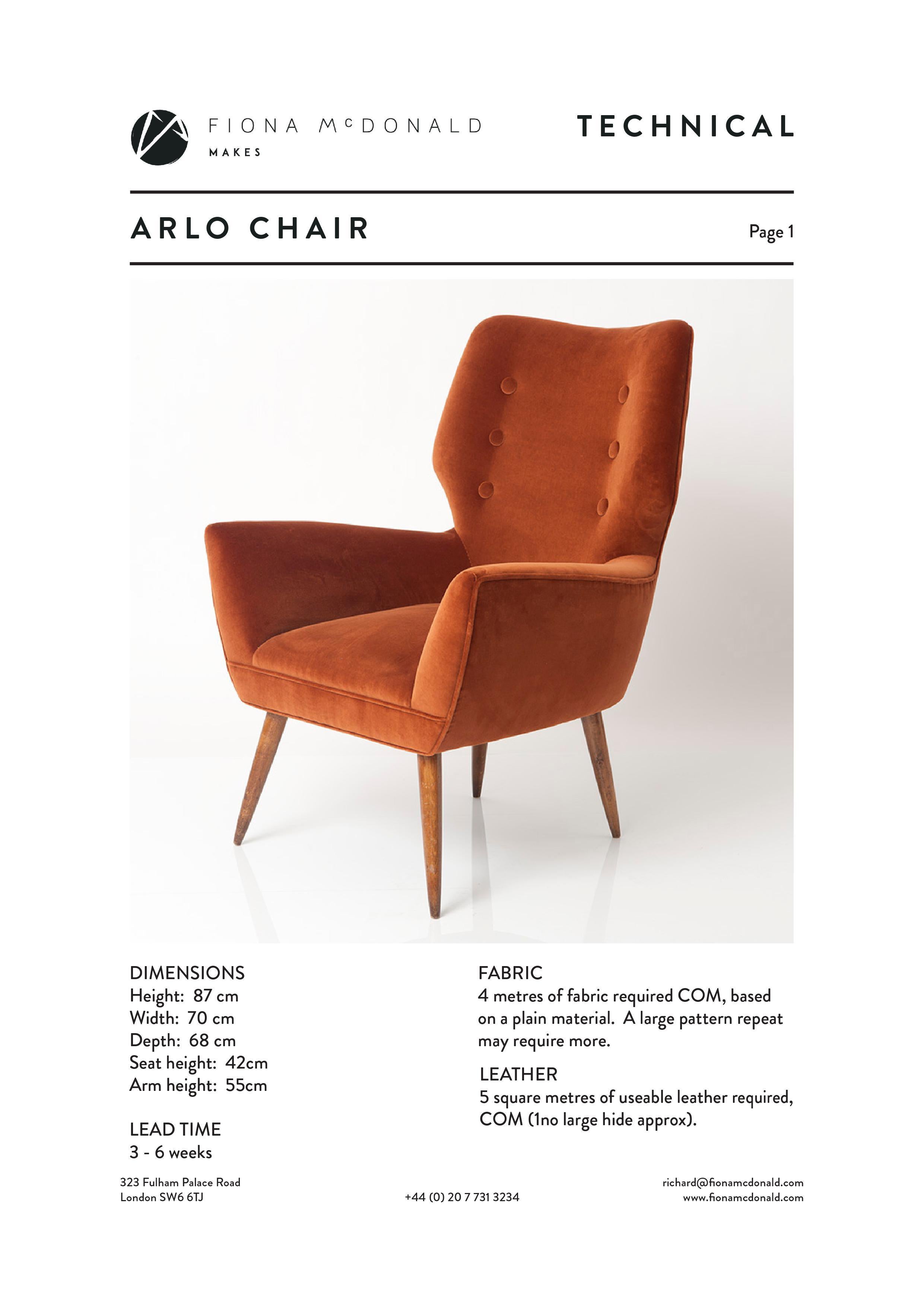 Arlo Chair - Bespoke - Made with your Fabric For Sale 1