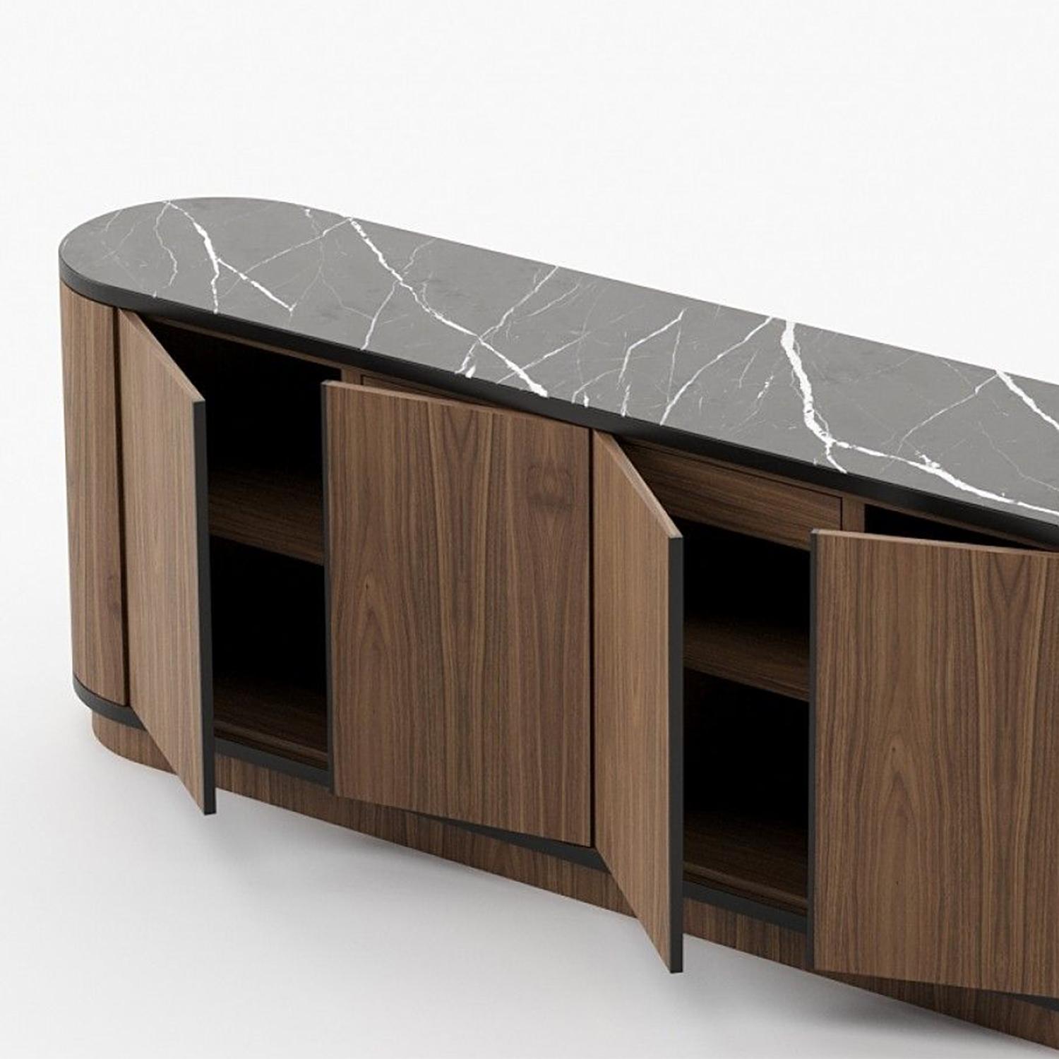 Credenza Arlon in noce e marmo in vendita 1