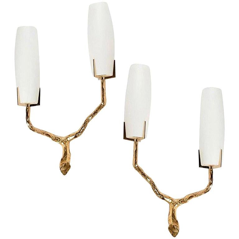 Arlus, 1 Sconce in Bronze and Opaline Glass, circa 1960 For Sale