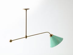 Arlus Brass Asymmetrical Ceiling Fixture with Green Shade, France 1960's