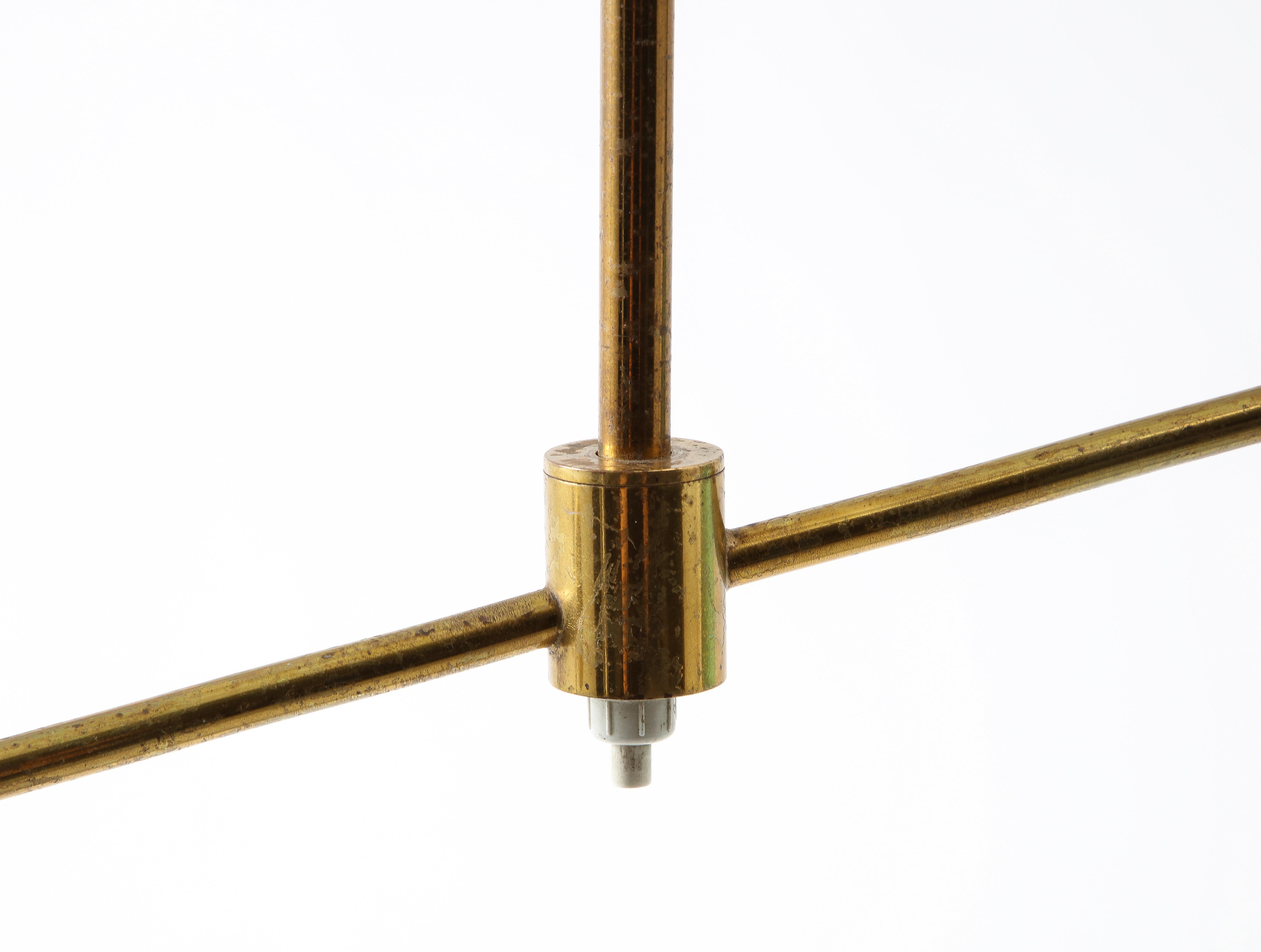 French Arlus Brass Asymmetrical Ceiling Fixture with Green Shade, France 1960's For Sale