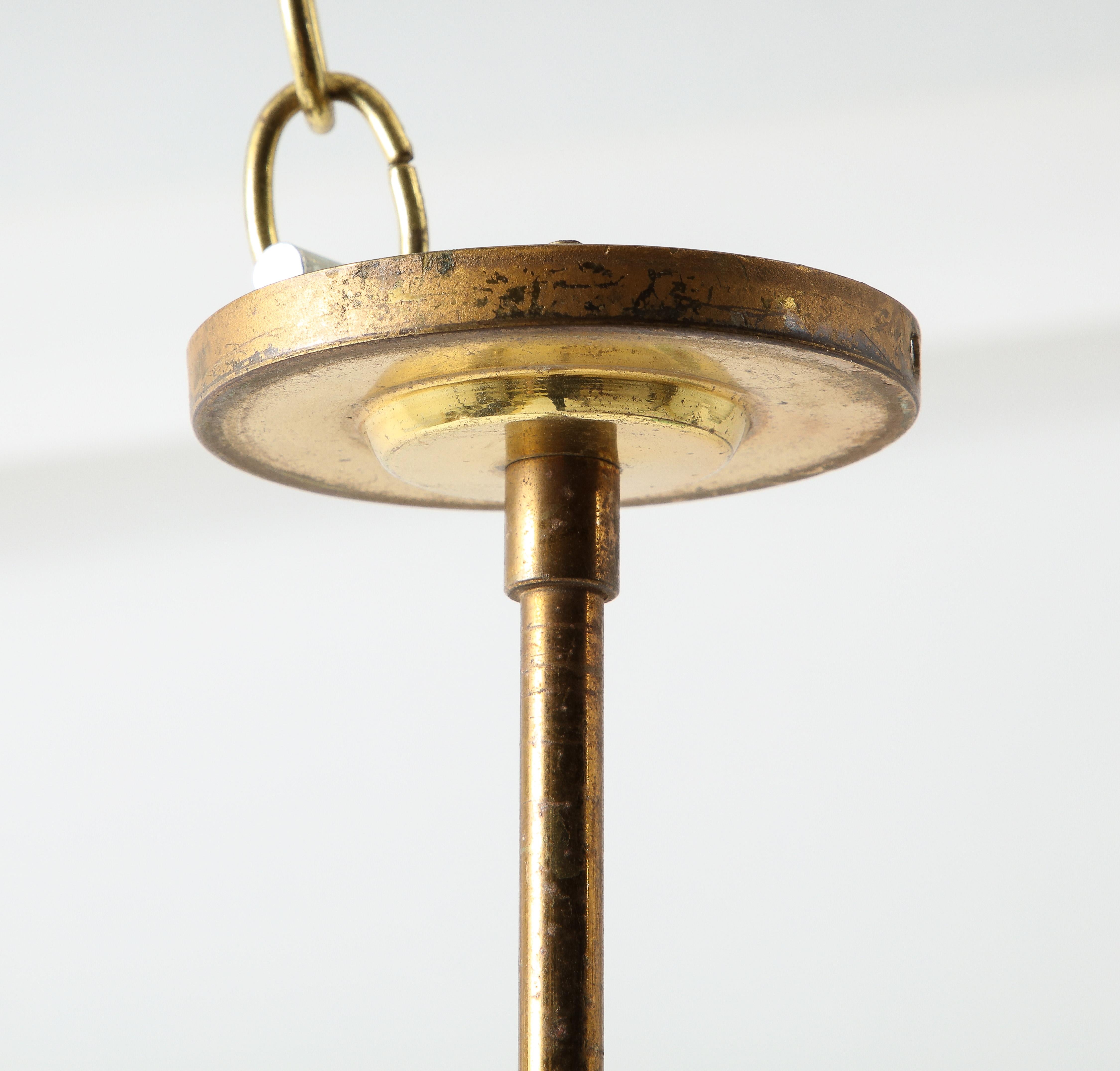 20th Century Arlus Brass Asymmetrical Ceiling Fixture with Green Shade, France 1960's For Sale