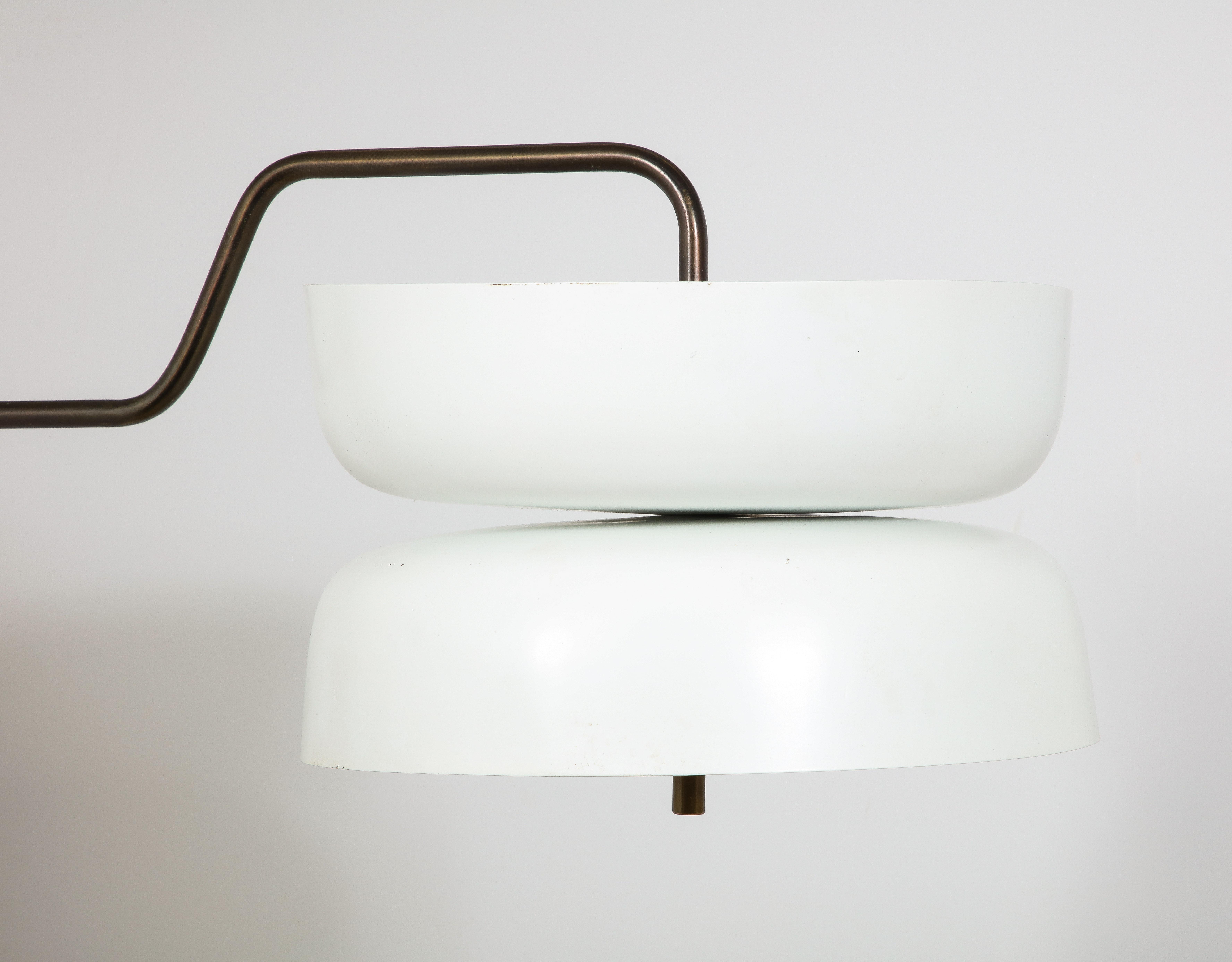 Mid-Century Modern Arlus Double Shaded Steel & Aluminum Swing Arm Sconce, France 1950's For Sale