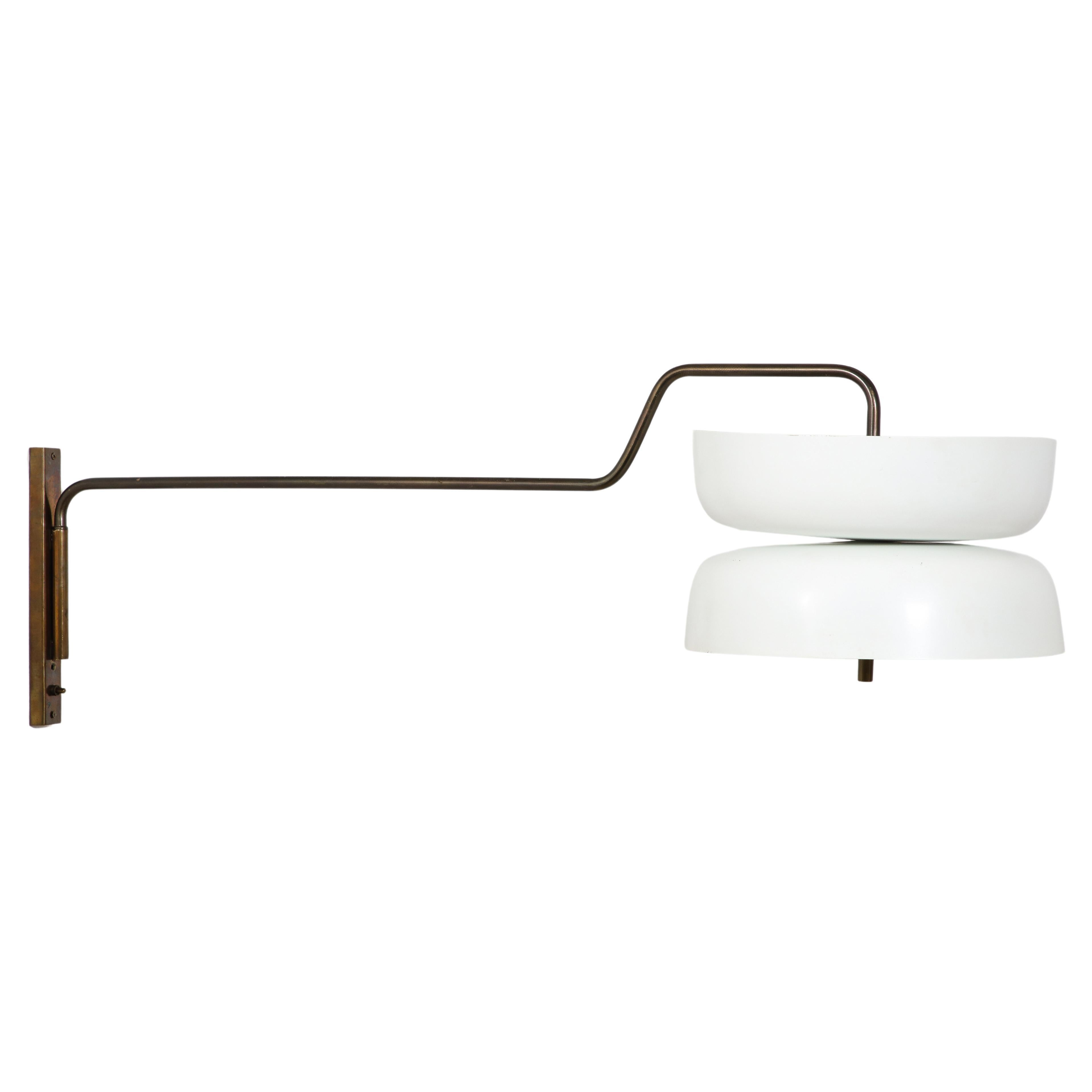 Arlus Double Shaded Steel & Aluminum Swing Arm Sconce, France 1950's For Sale
