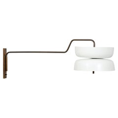 Retro Arlus Double Shaded Steel & Aluminum Swing Arm Sconce, France 1950's