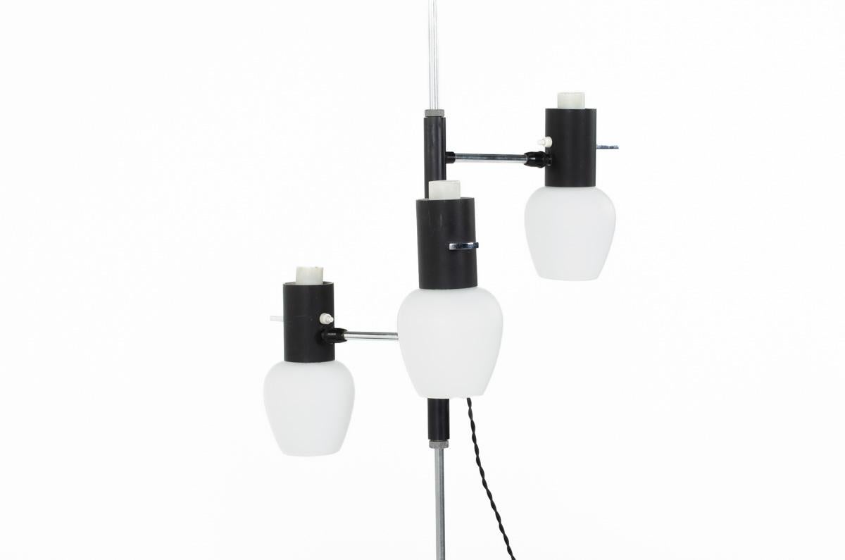 Arlus Floor Lamp in Metal and Opaline Glass 1960 In Good Condition For Sale In JASSANS-RIOTTIER, FR