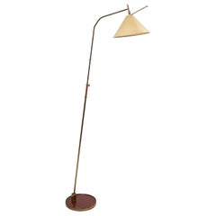 French 1950s Arlus Floor Lamp with Red and Brass Base
