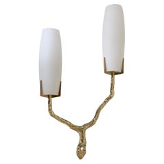 Arlus Gilt Bronze and Opaline Sconce, circa 1960, France.