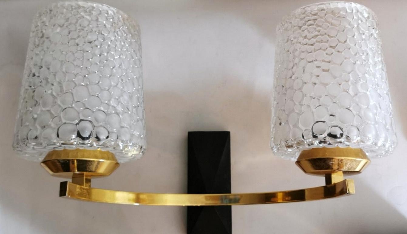 Arlus Maison Style Three Sconces in Brass and Half Crystal For Sale 3