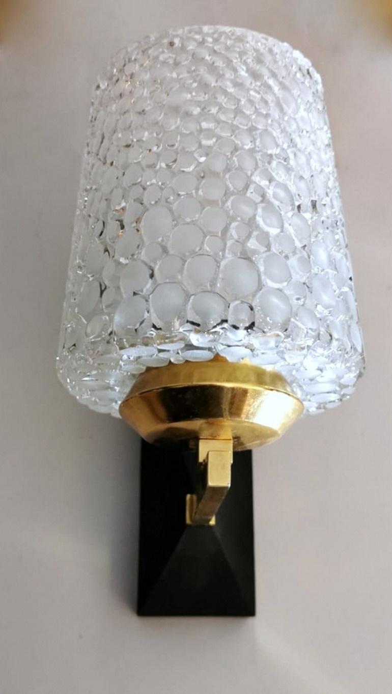 Arlus Maison Style Three Sconces in Brass and Half Crystal For Sale 5