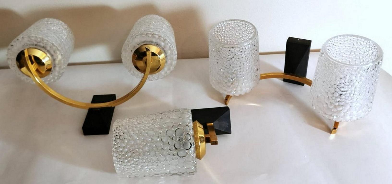 French Arlus Maison Style Three Sconces in Brass and Half Crystal For Sale