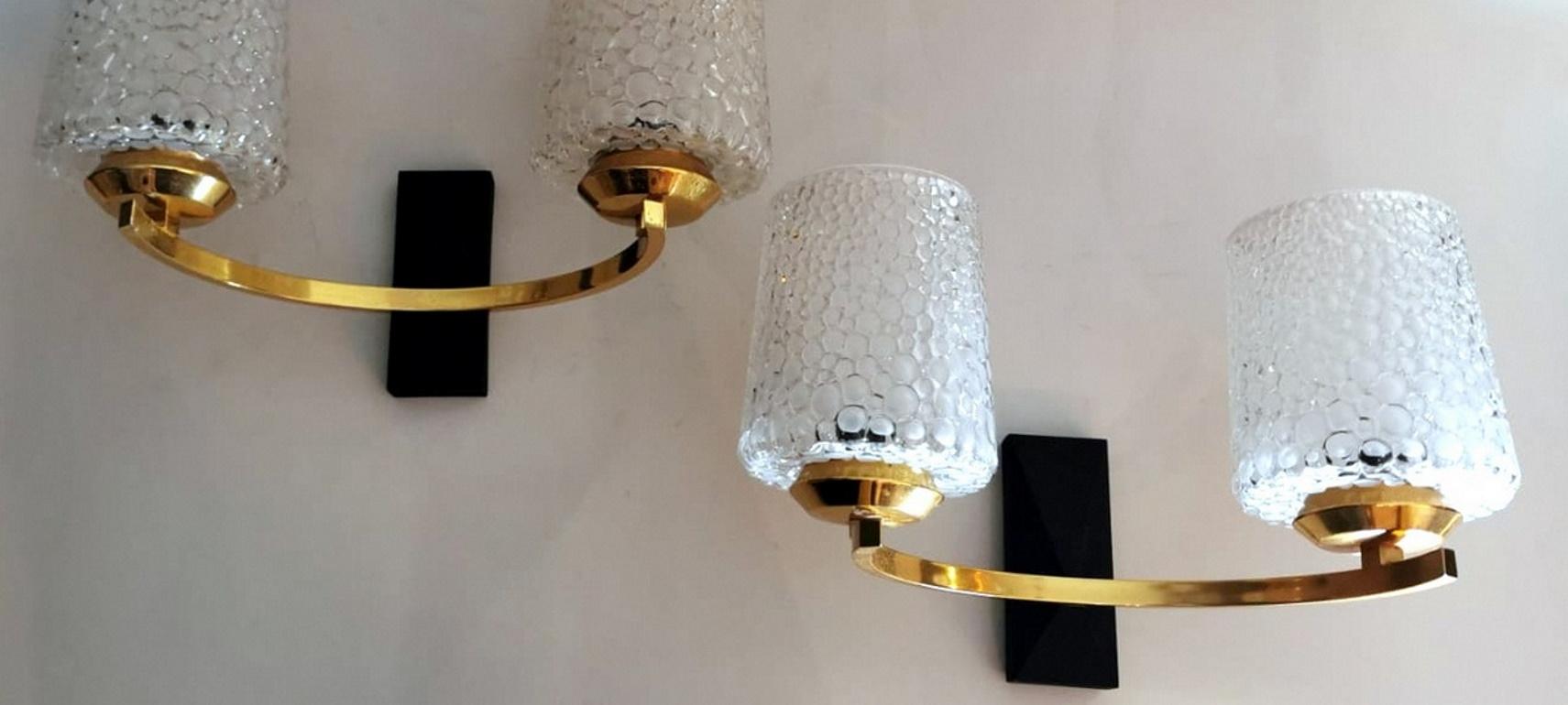 Arlus Maison Style Three Sconces in Brass and Half Crystal In Good Condition For Sale In Prato, Tuscany