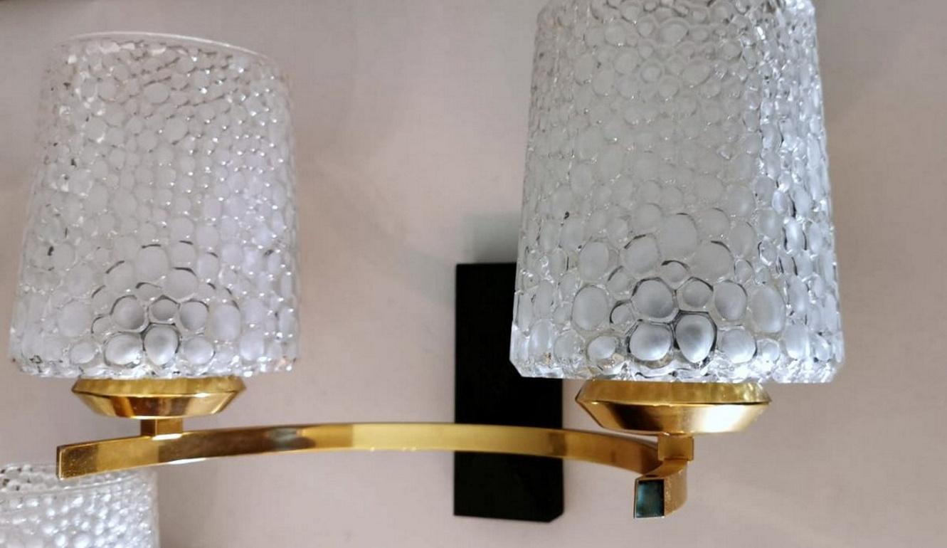 20th Century Arlus Maison Style Three Sconces in Brass and Half Crystal For Sale