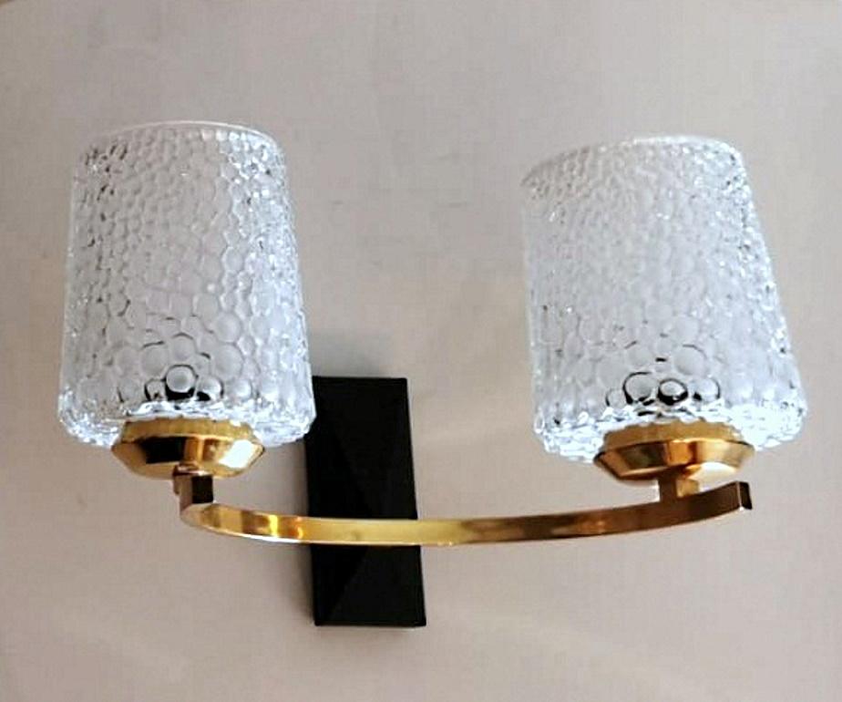Arlus Maison Style Three Sconces in Brass and Half Crystal For Sale 1