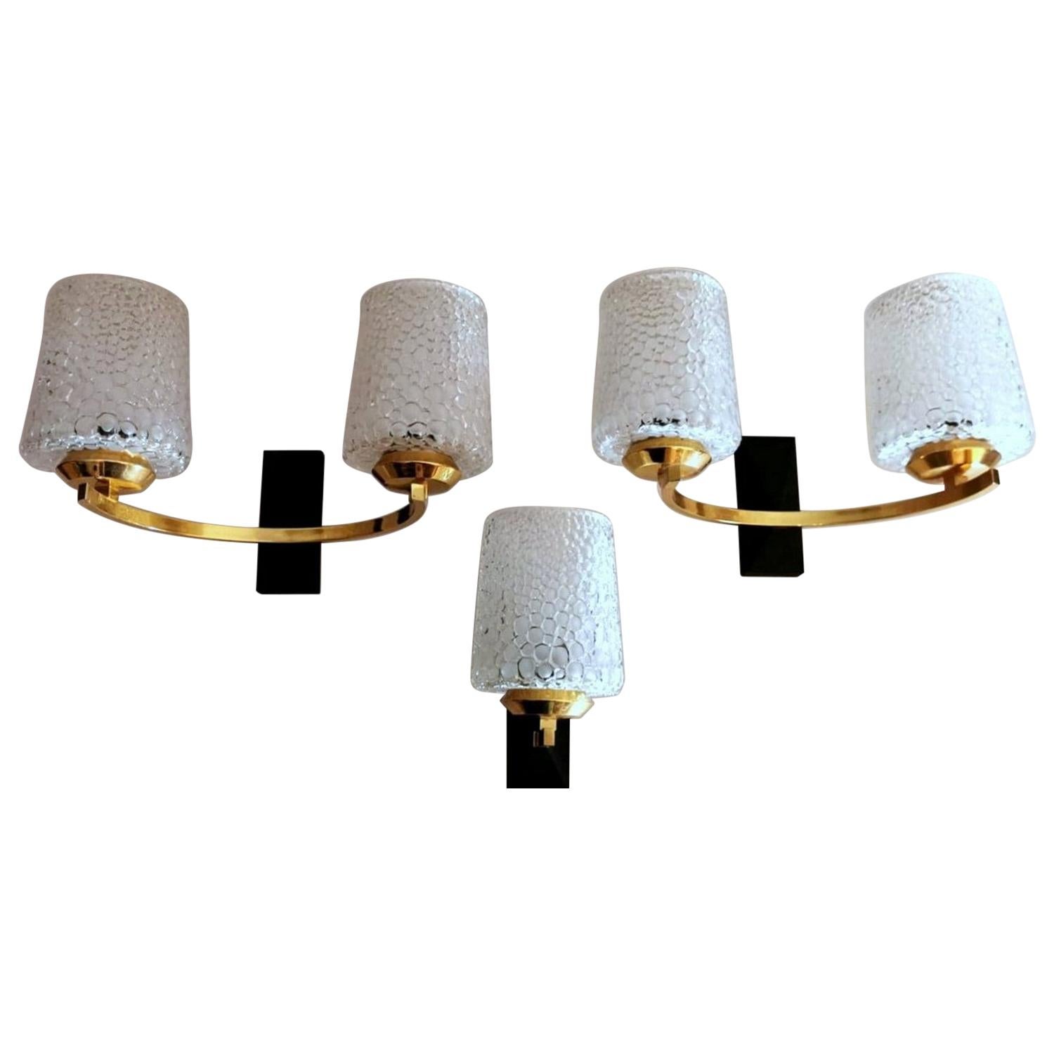 Arlus Maison Style Three Sconces in Brass and Half Crystal For Sale