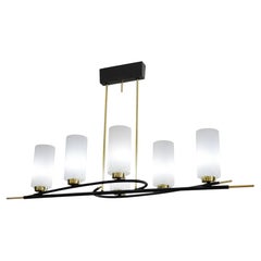 Arlus Mid-Century Modern Chandelier, Brass & Glass, France, 1950s
