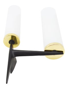Arlus Mid-Century Modern Double Wall Sconce, Brass & Glass, 1950s