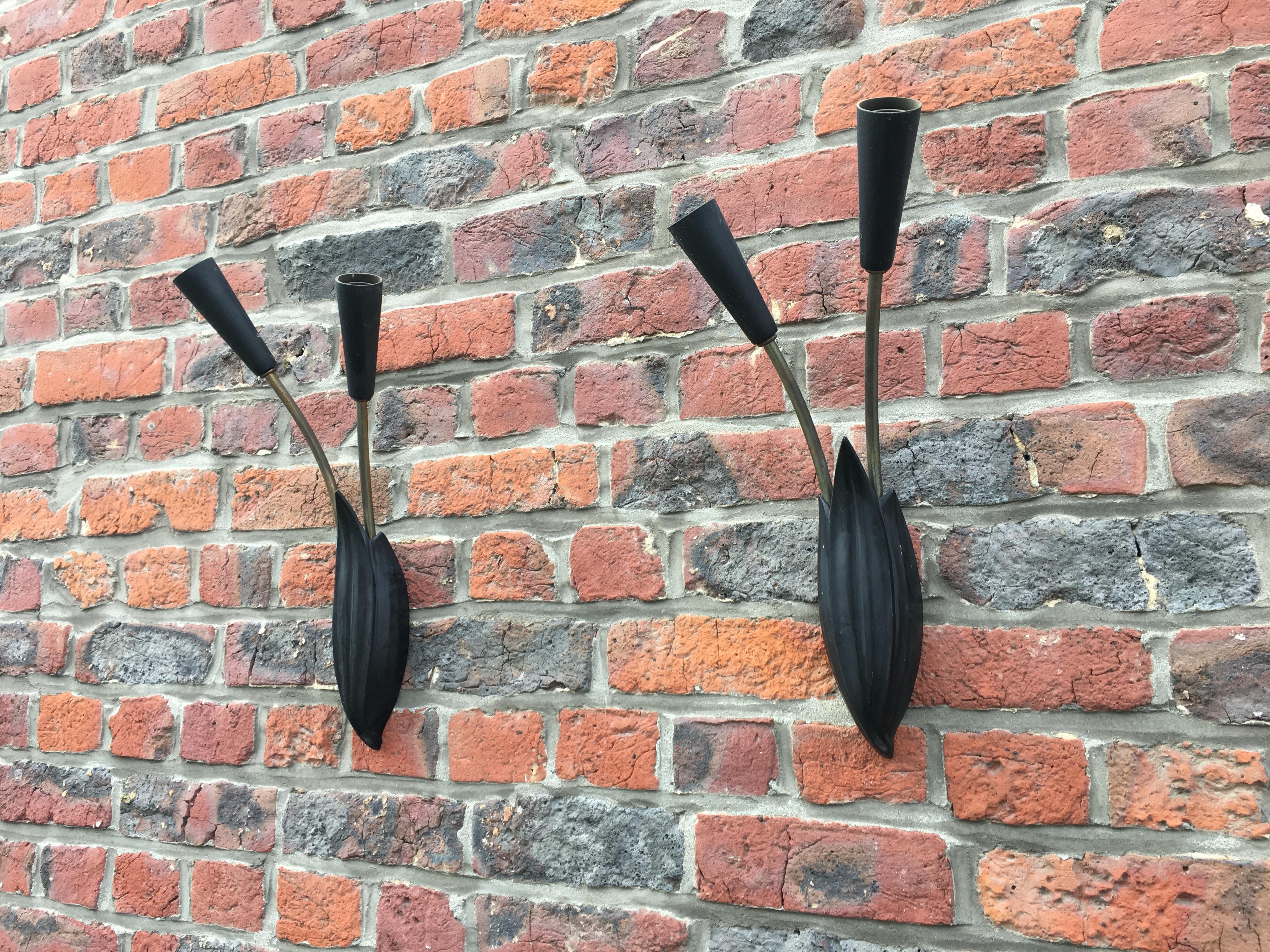 Arlus, Pair of Lacquered Metal Sconces, circa 1960 In Excellent Condition For Sale In Saint-Ouen, FR