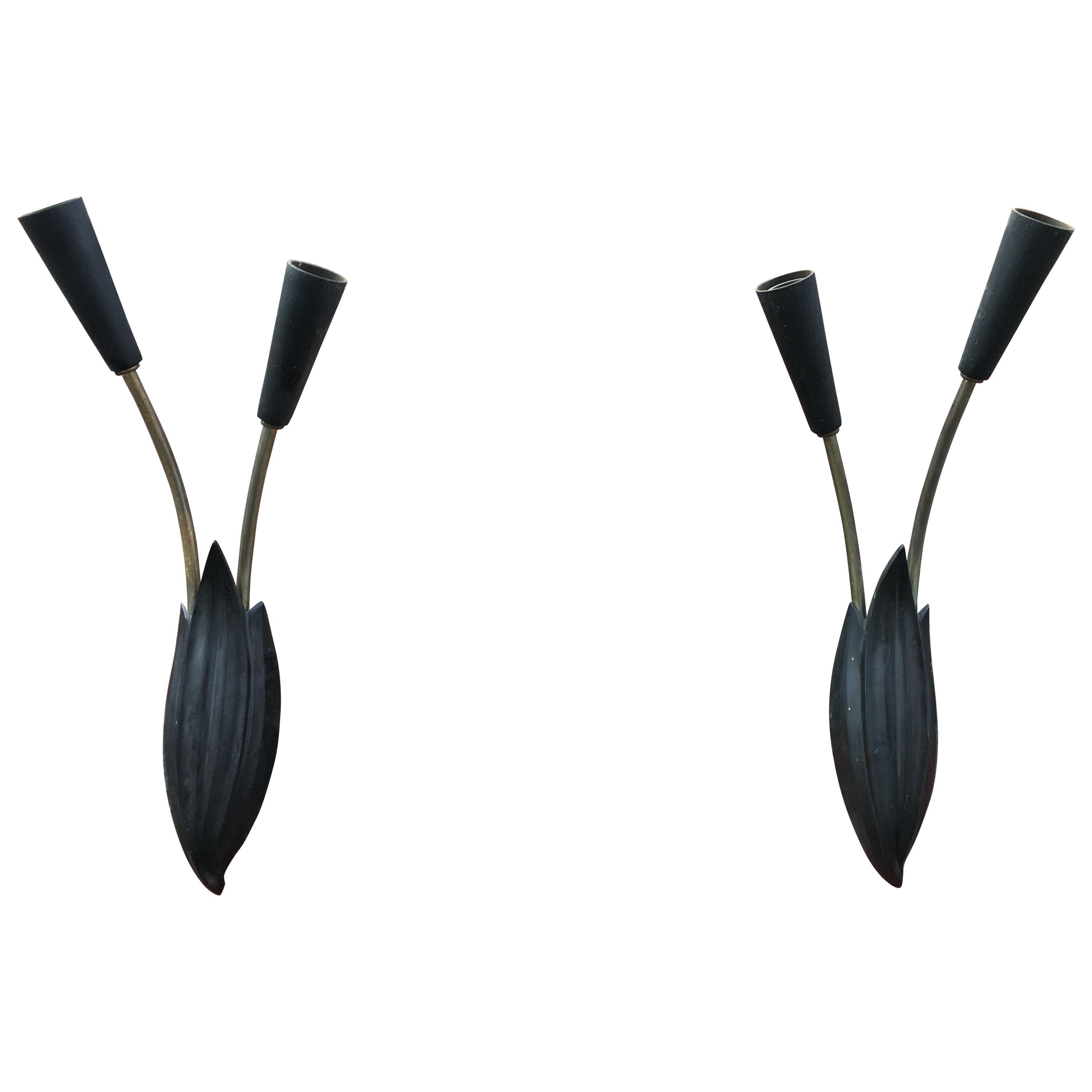 Arlus, Pair of Lacquered Metal Sconces, circa 1960 For Sale