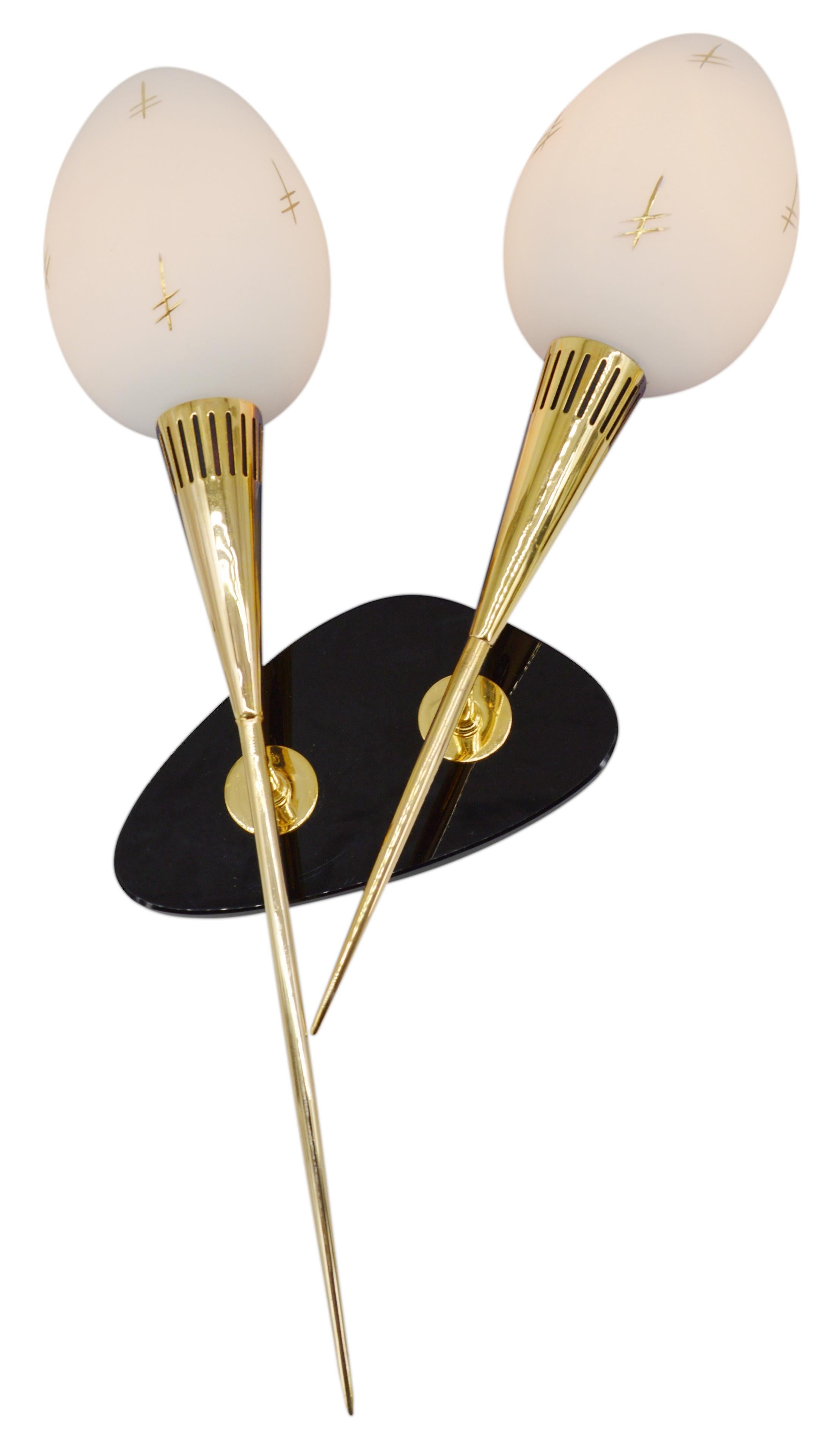 ARLUS Pair of Mid-Century Double Wall Sconces, 1950s In Excellent Condition In Saint-Amans-des-Cots, FR
