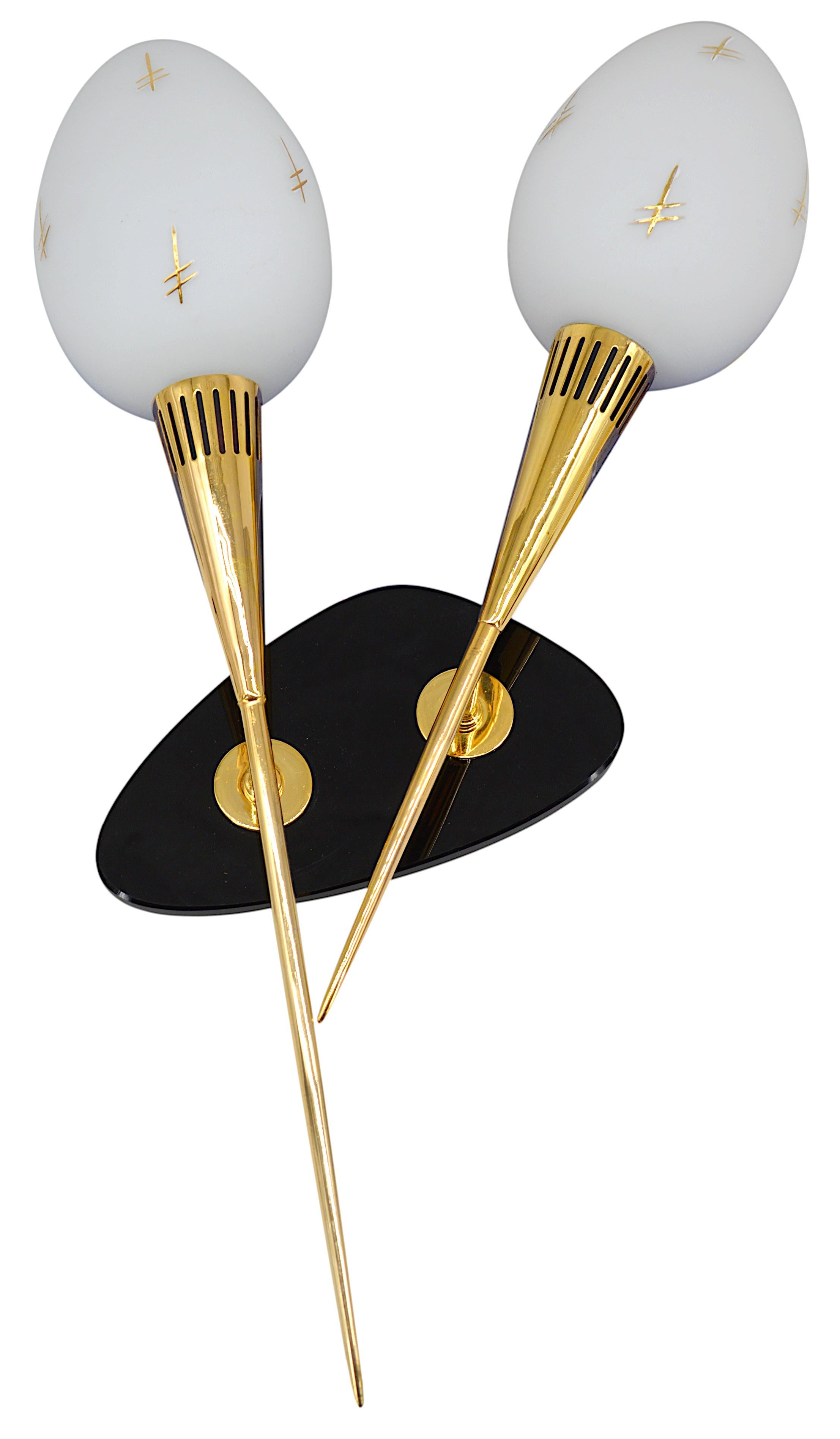 Metallo ARLUS Pair of Mid-century Double Wall Sconces 1950s in vendita