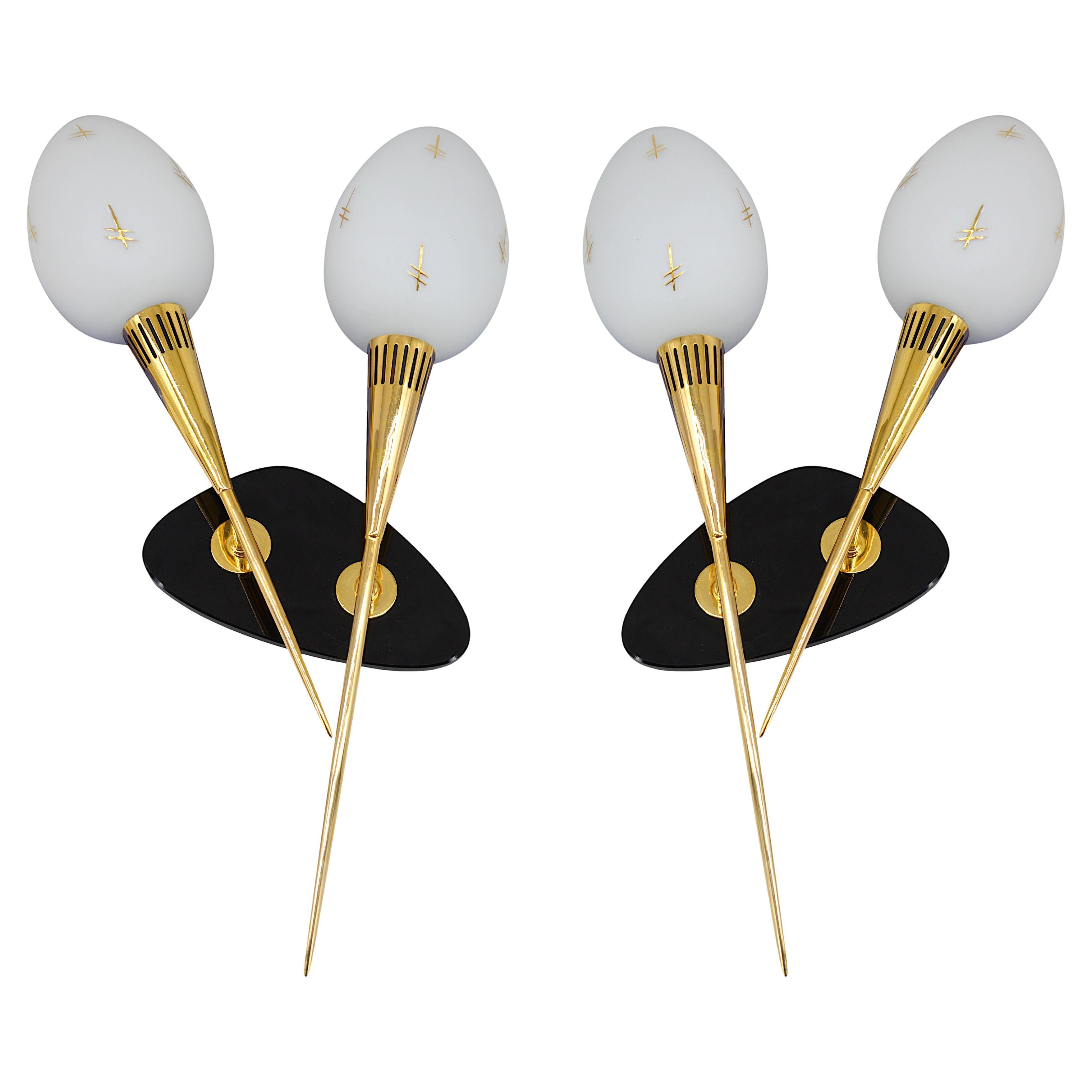 ARLUS Pair of Mid-Century Double Wall Sconces, 1950s For Sale at 1stDibs