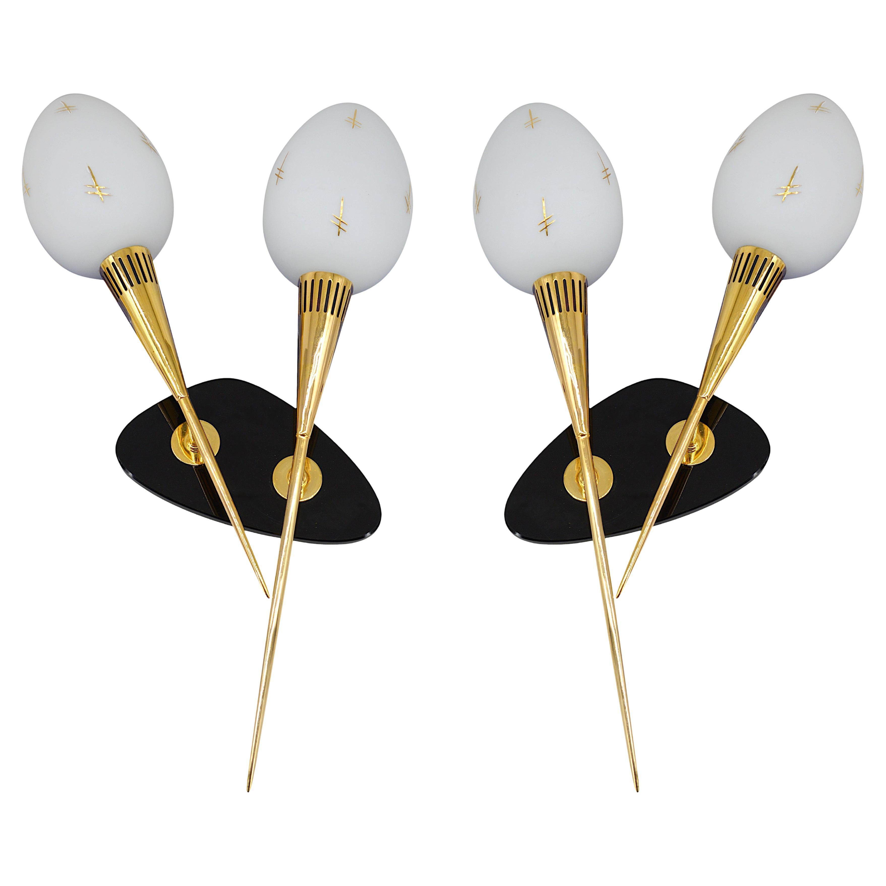 ARLUS Pair of Mid-century Double Wall Sconces 1950s in vendita