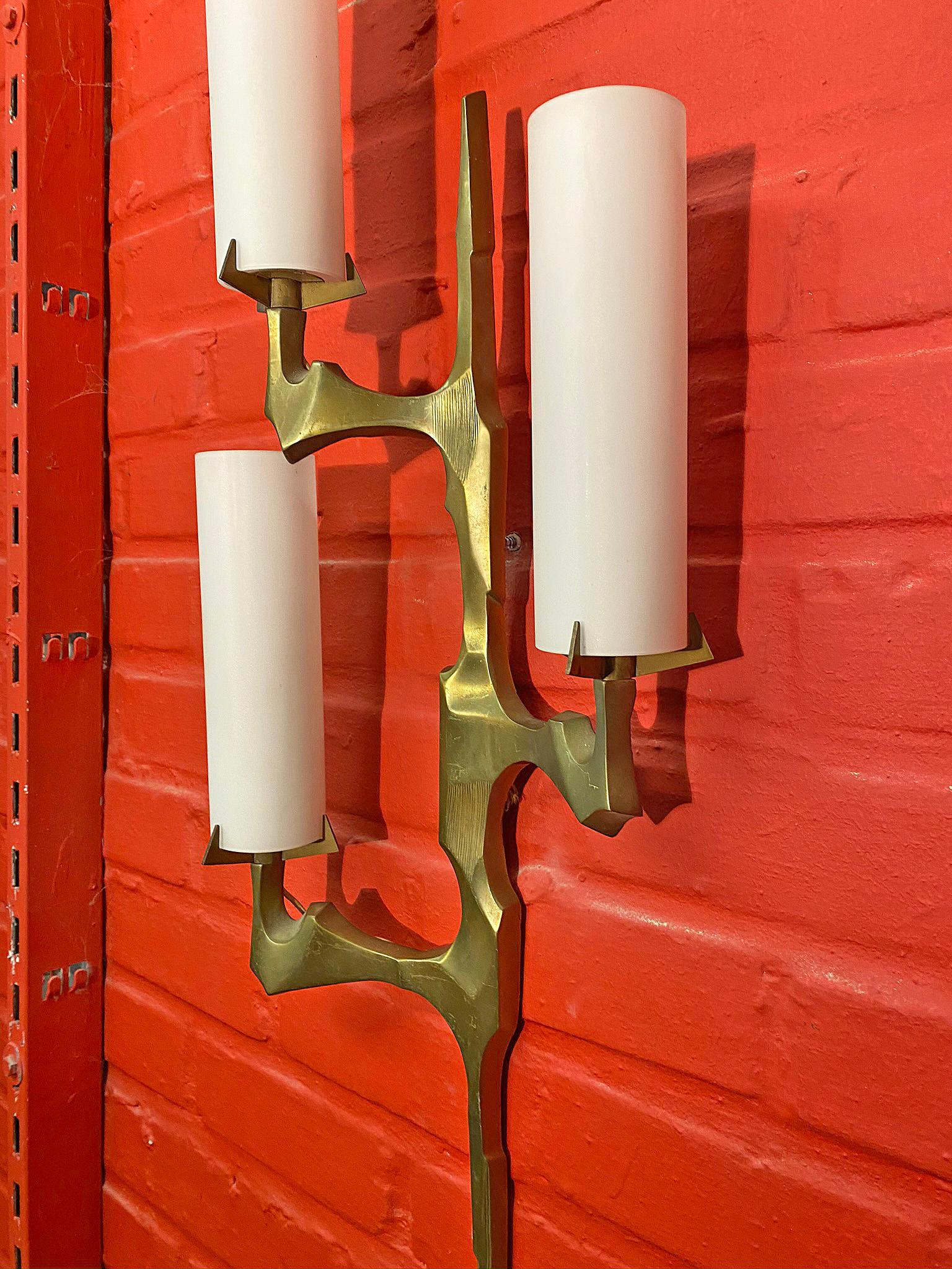 Mid-Century Modern Arlus, Sconce in Bronze and Opaline Glass, circa 1960 For Sale