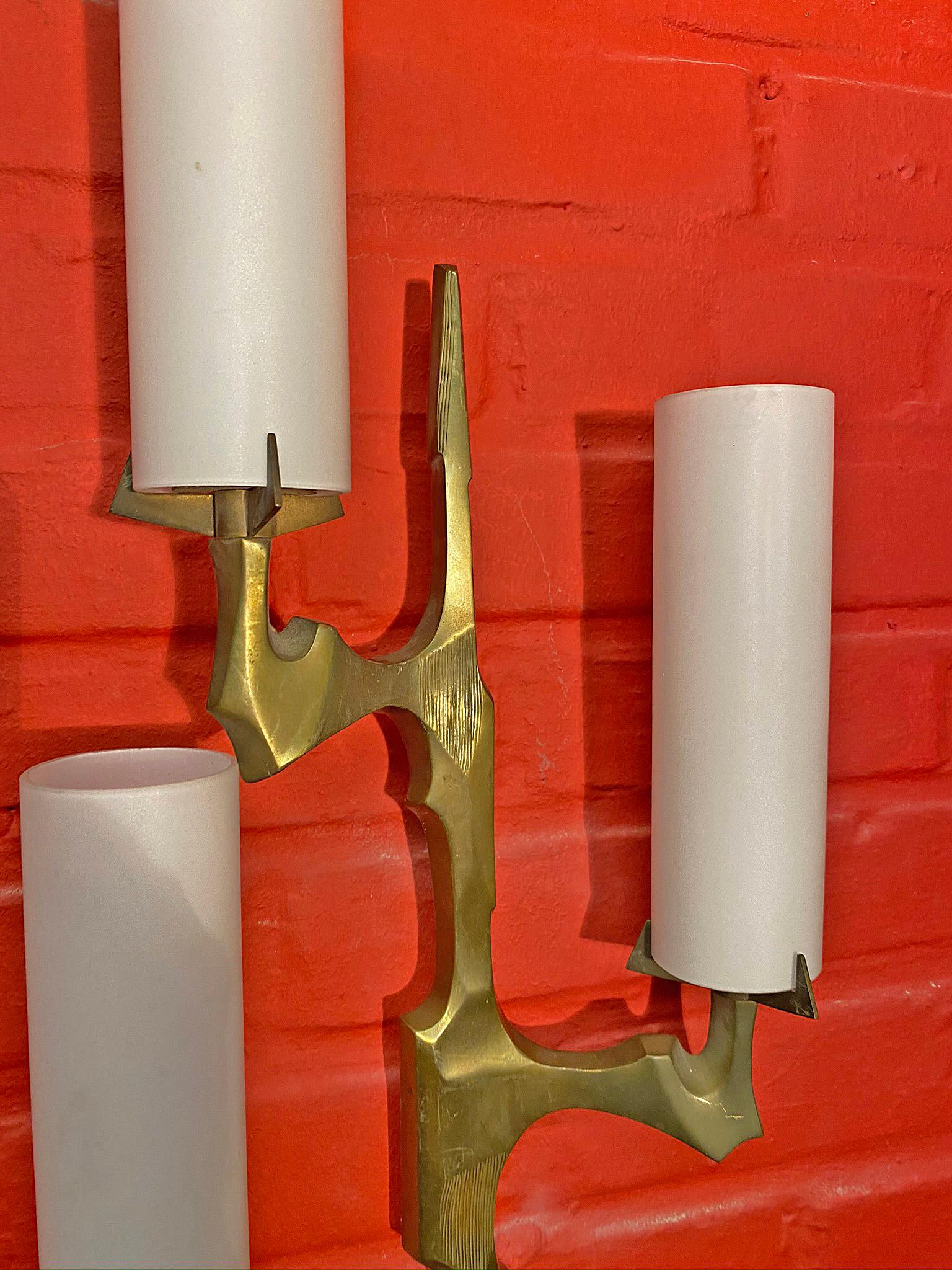 Mid-20th Century Arlus, Sconce in Bronze and Opaline Glass, circa 1960 For Sale